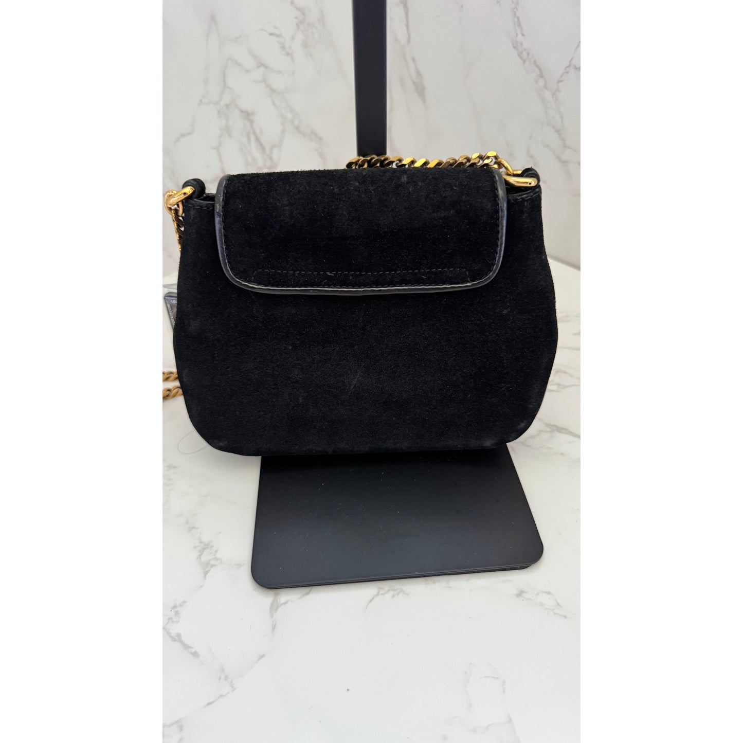 Gucci 1973 Small Chain Shoulder Bag in Black Suede