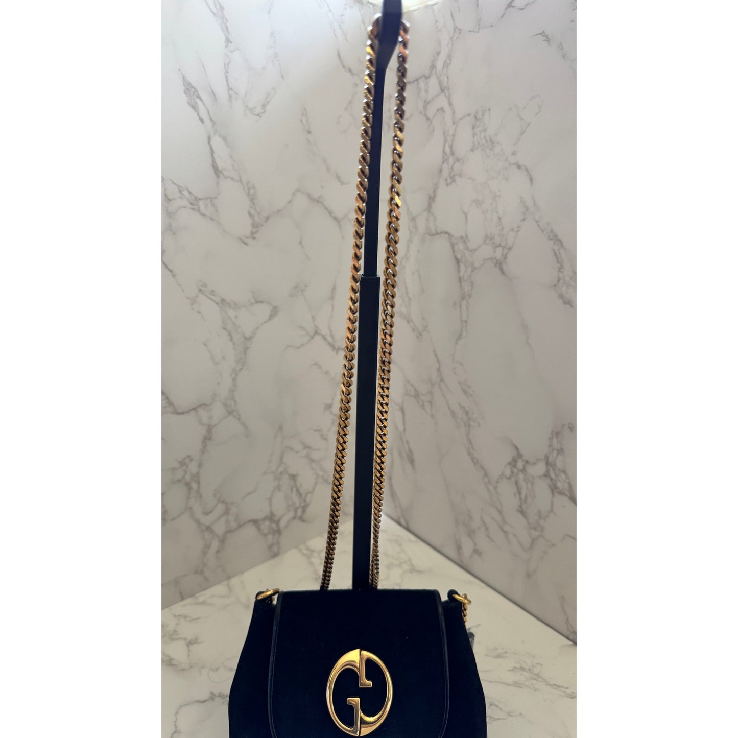 Gucci 1973 Small Chain Shoulder Bag in Black Suede