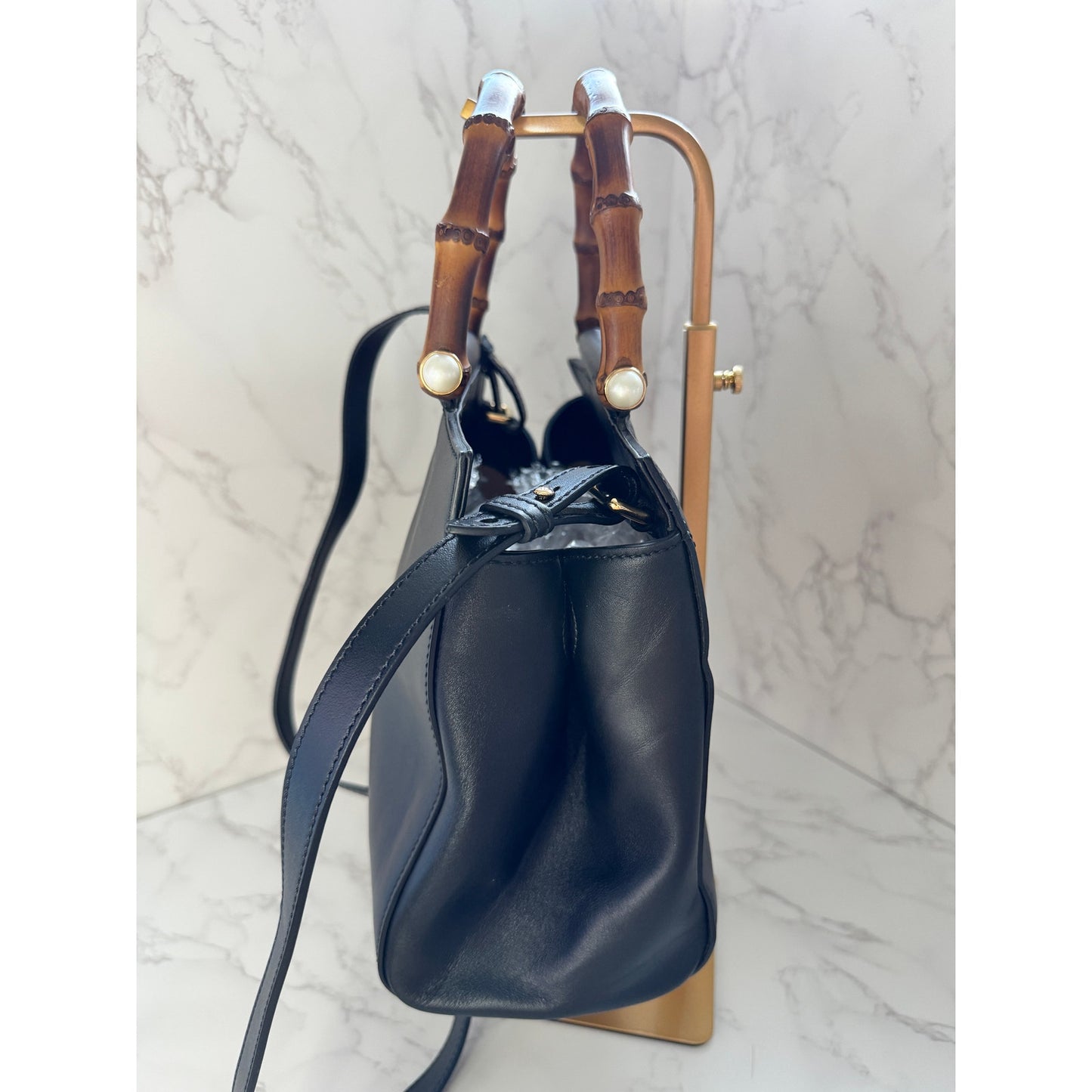 Gucci Nymphaea Leather Bamboo Handle and Pearl Detailing