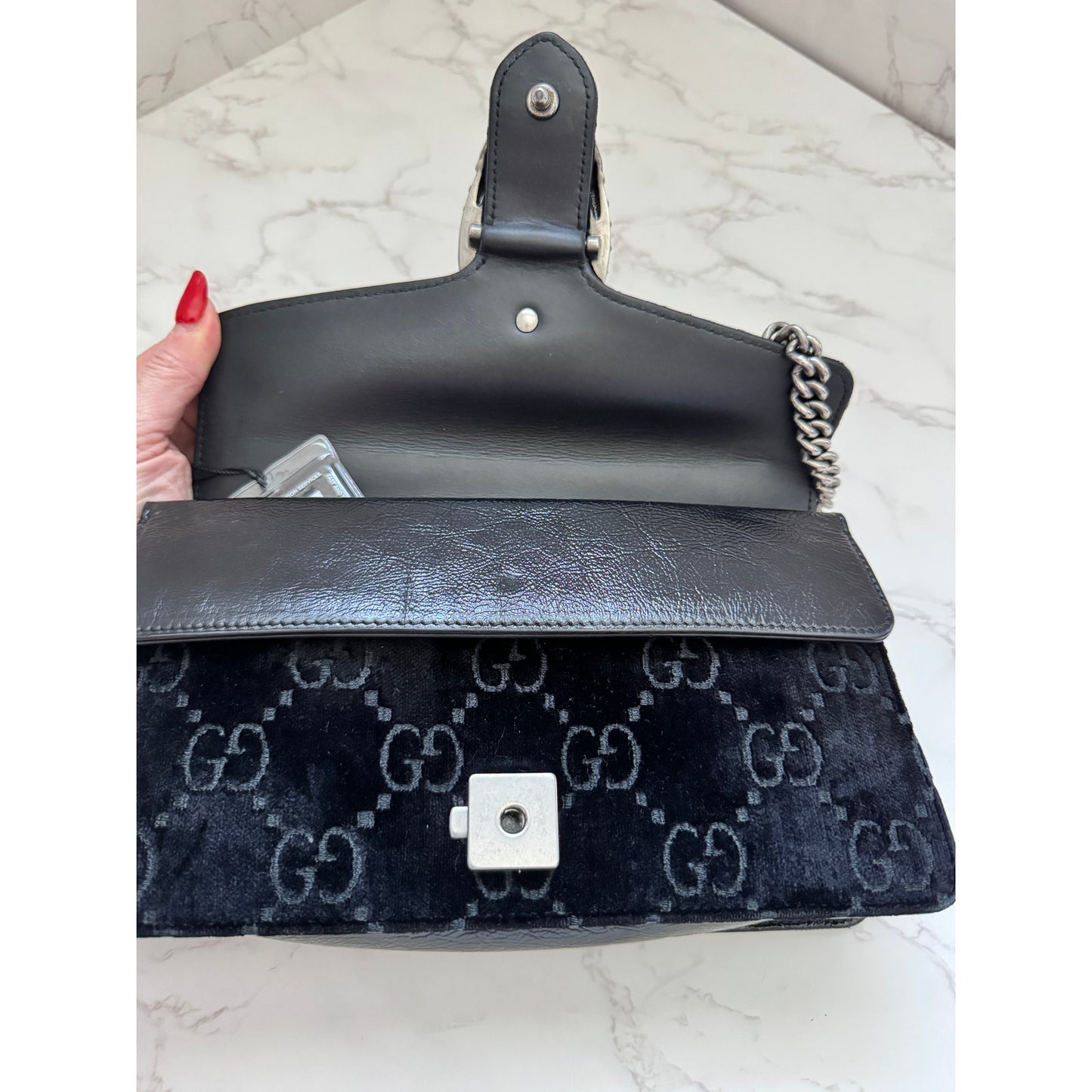 GUCCI Dionysus Mini GG Velvet Crystal Tiger Head Chain Shoulder Bag