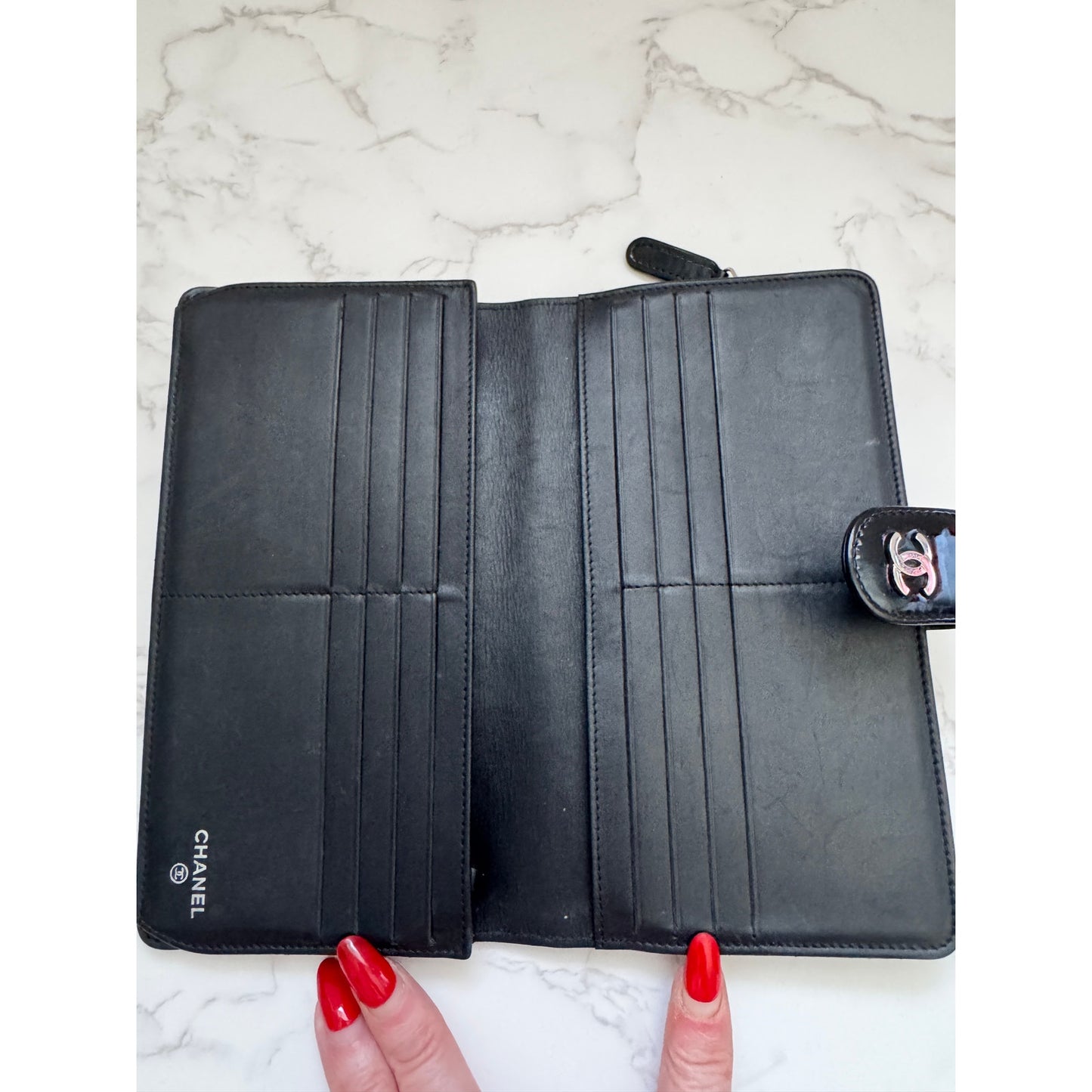 Chanel Black Quilted Patent Leather Wallet