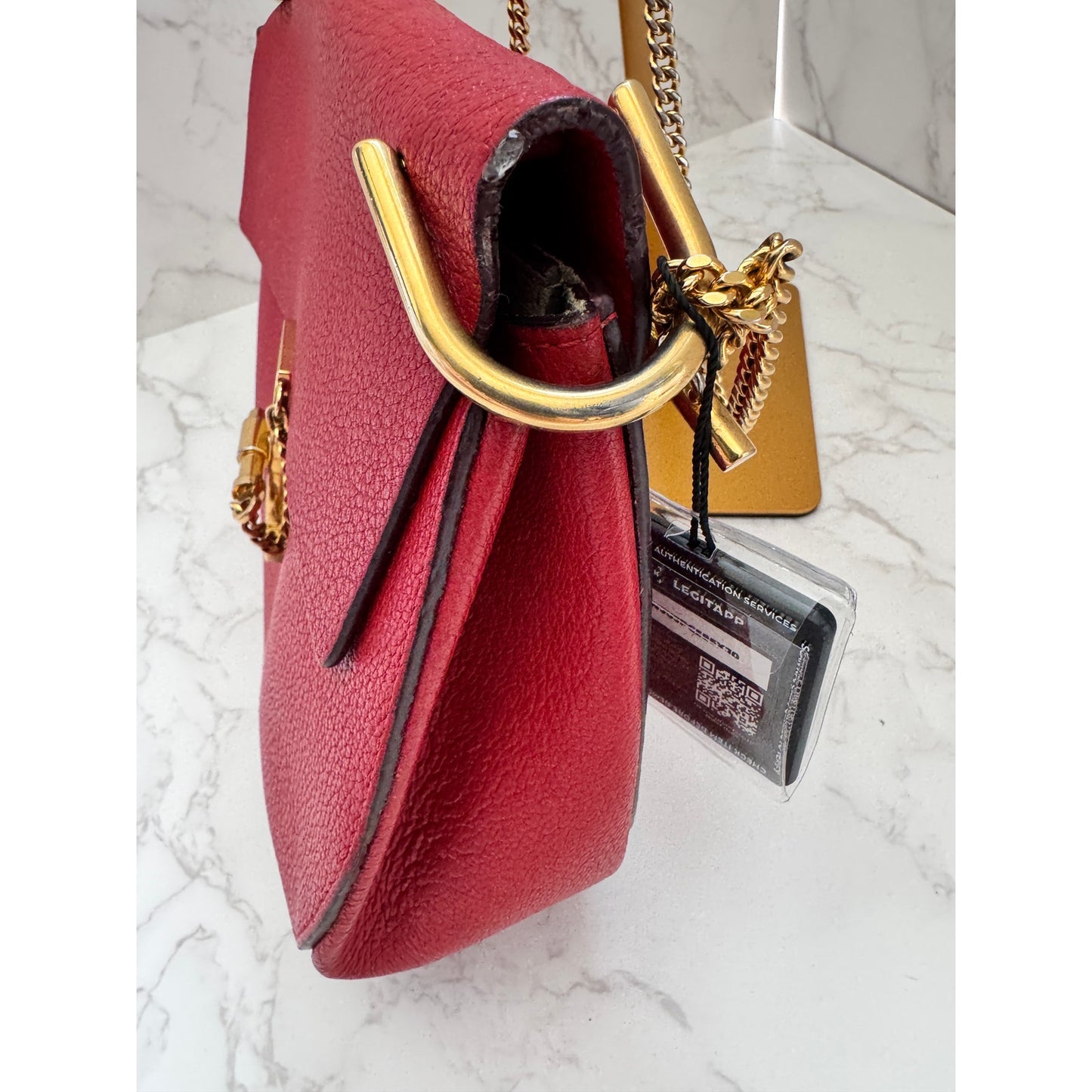 Chloe Drew Leather Saddle Crossbody Bag in Red