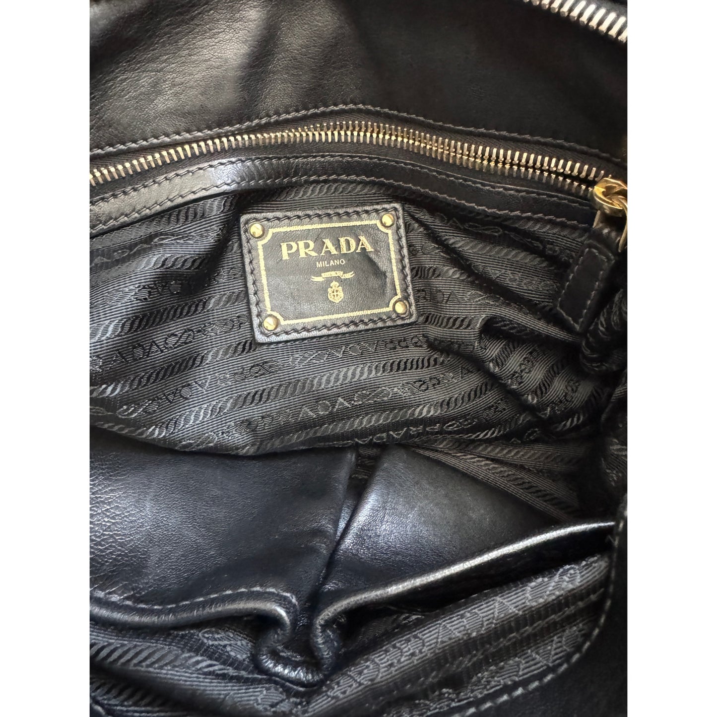 Prada Black Nappa Gaufre Ruched Leather Bag with GHW
