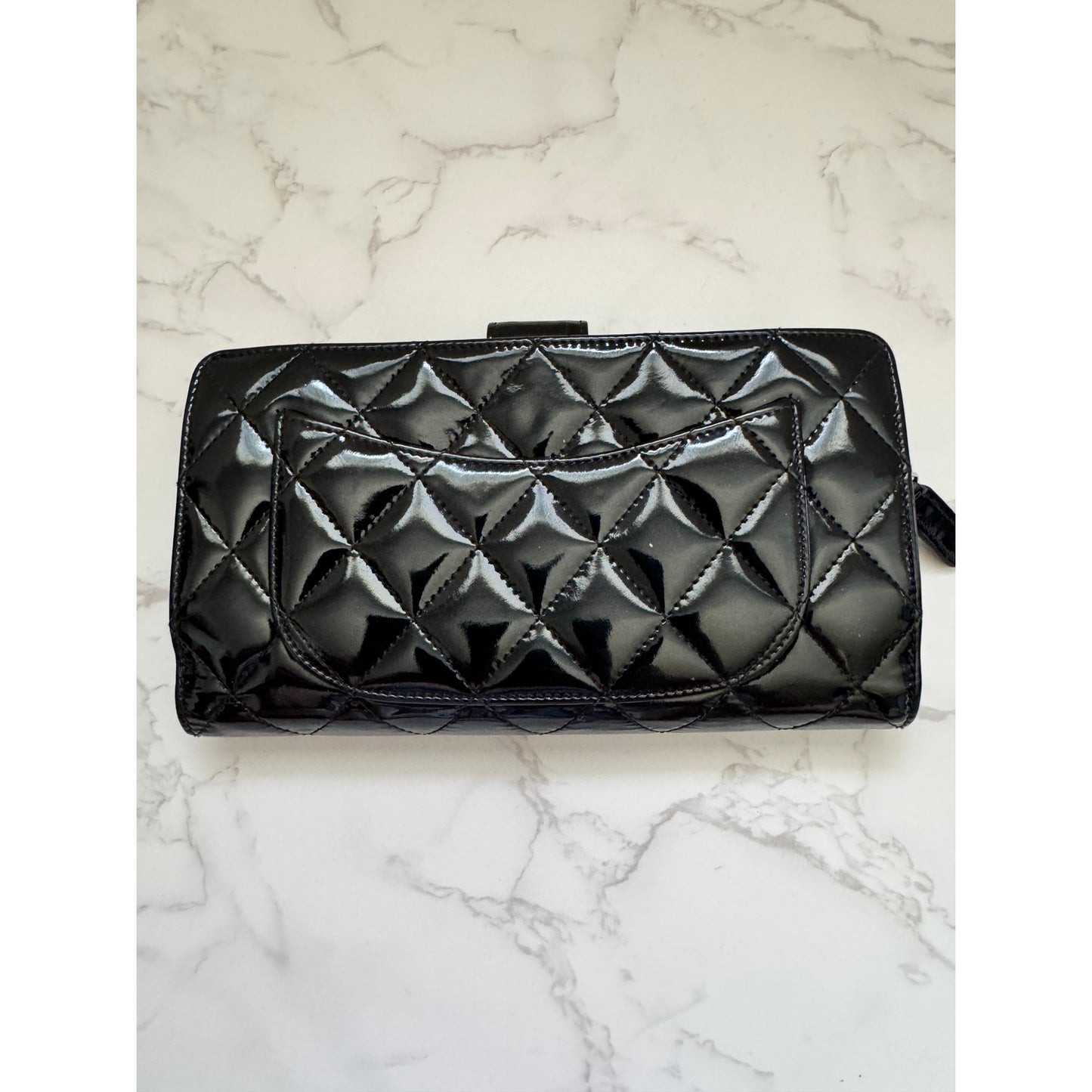 Chanel Black Quilted Patent Leather Wallet
