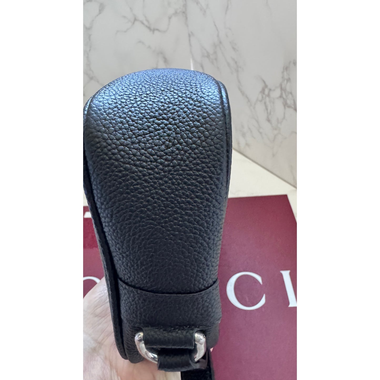 Gucci Black Leather Logo Shoulder Bag in Box!