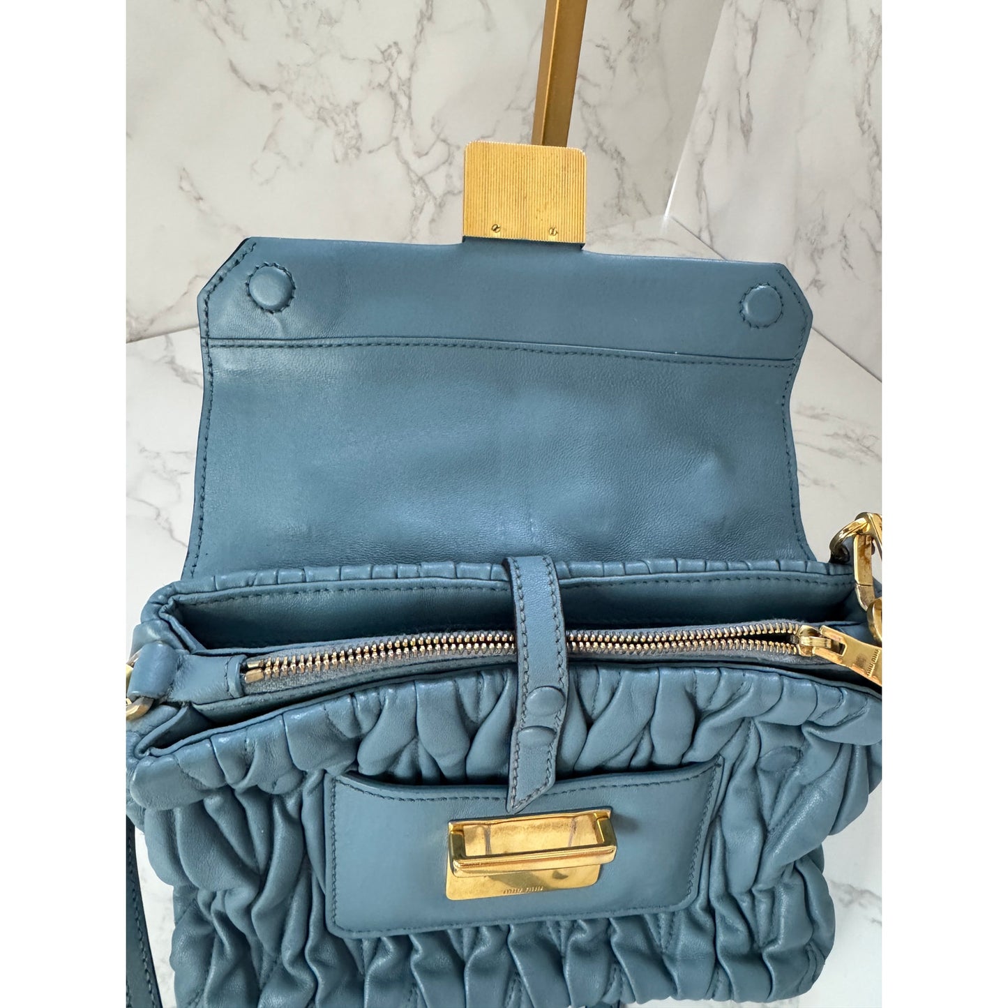 Miu Miu Matelasse Light Blue Flap Top Handle Bag