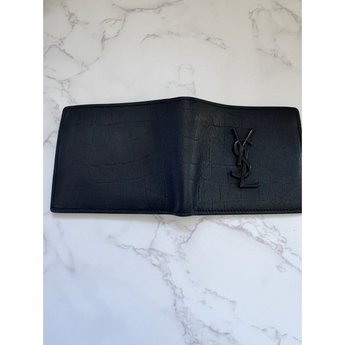 Yves Saint Laurent Mens Croc Embossed Leather Wallet
