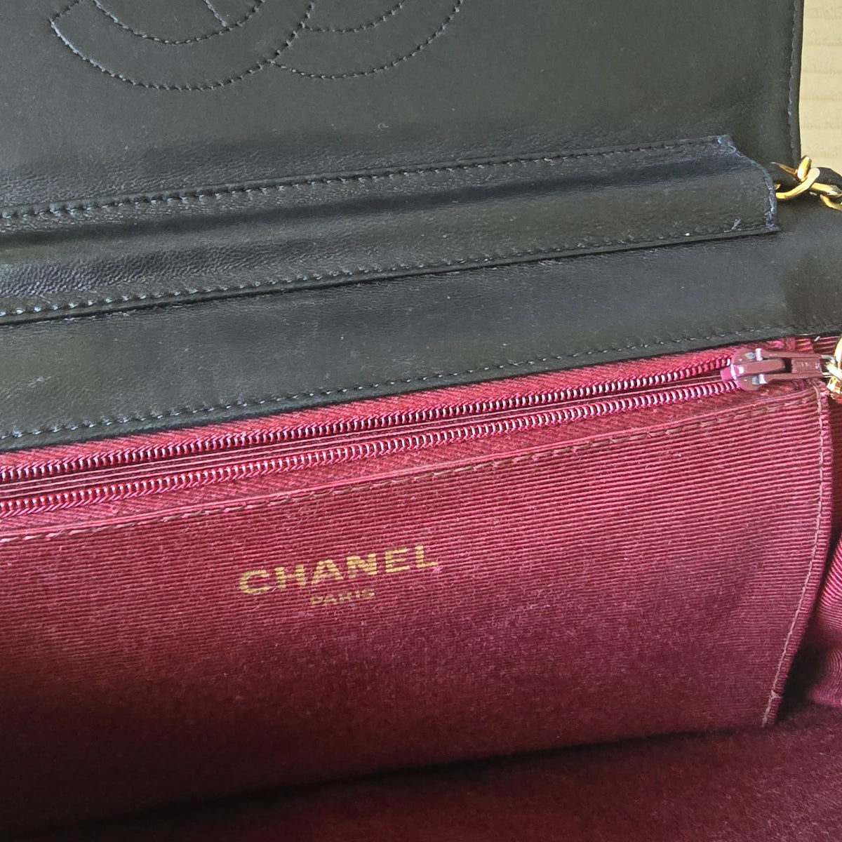 CHANEL Vintage Black Lambskin Diagonal Stitch Chain Flap Bag GHW