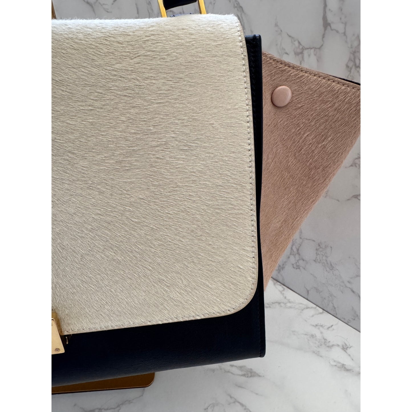 Celine Trapeze Top Handle Leather and Ponyhair Bag