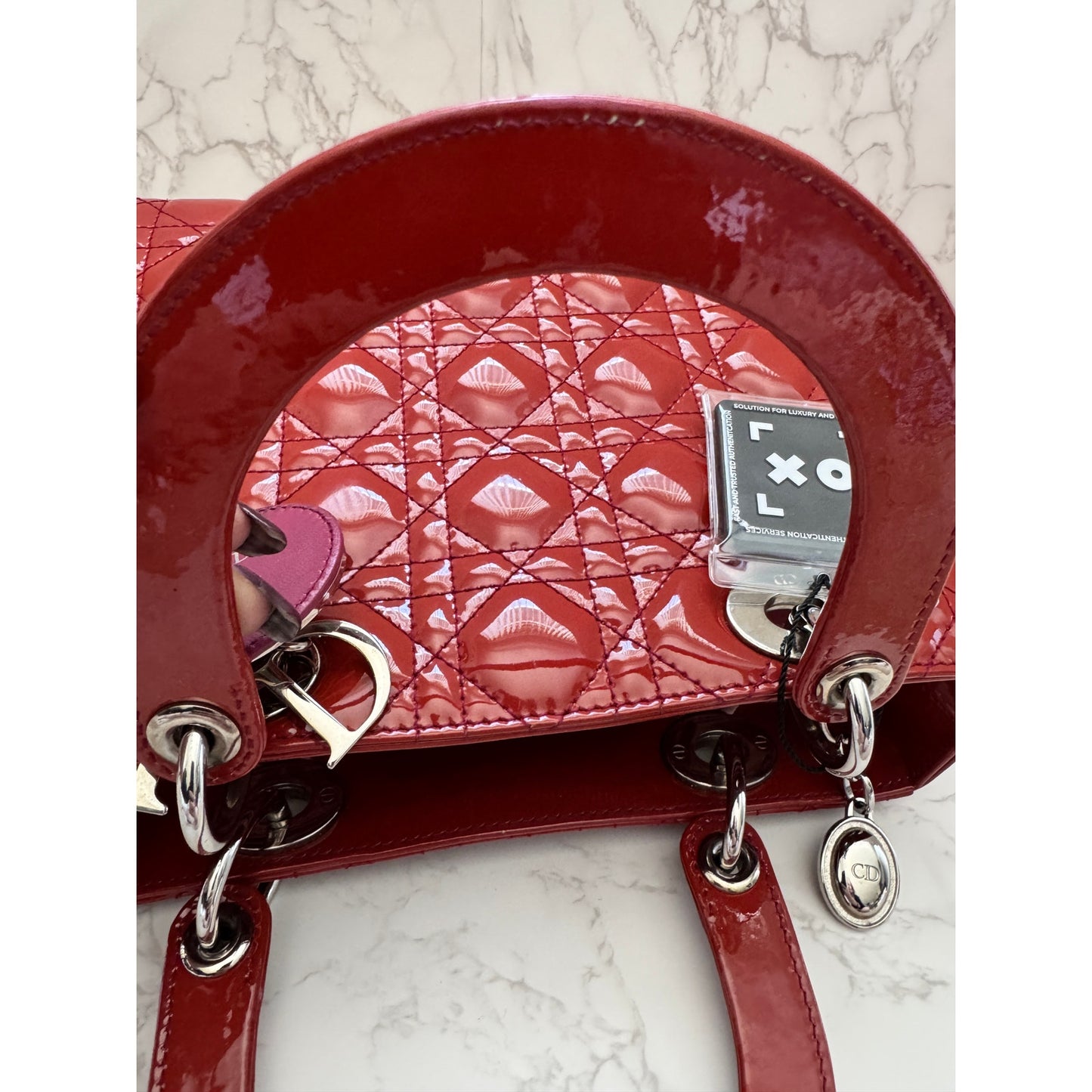 Christian Dior Red Lady Dior Cannage Patent Leather