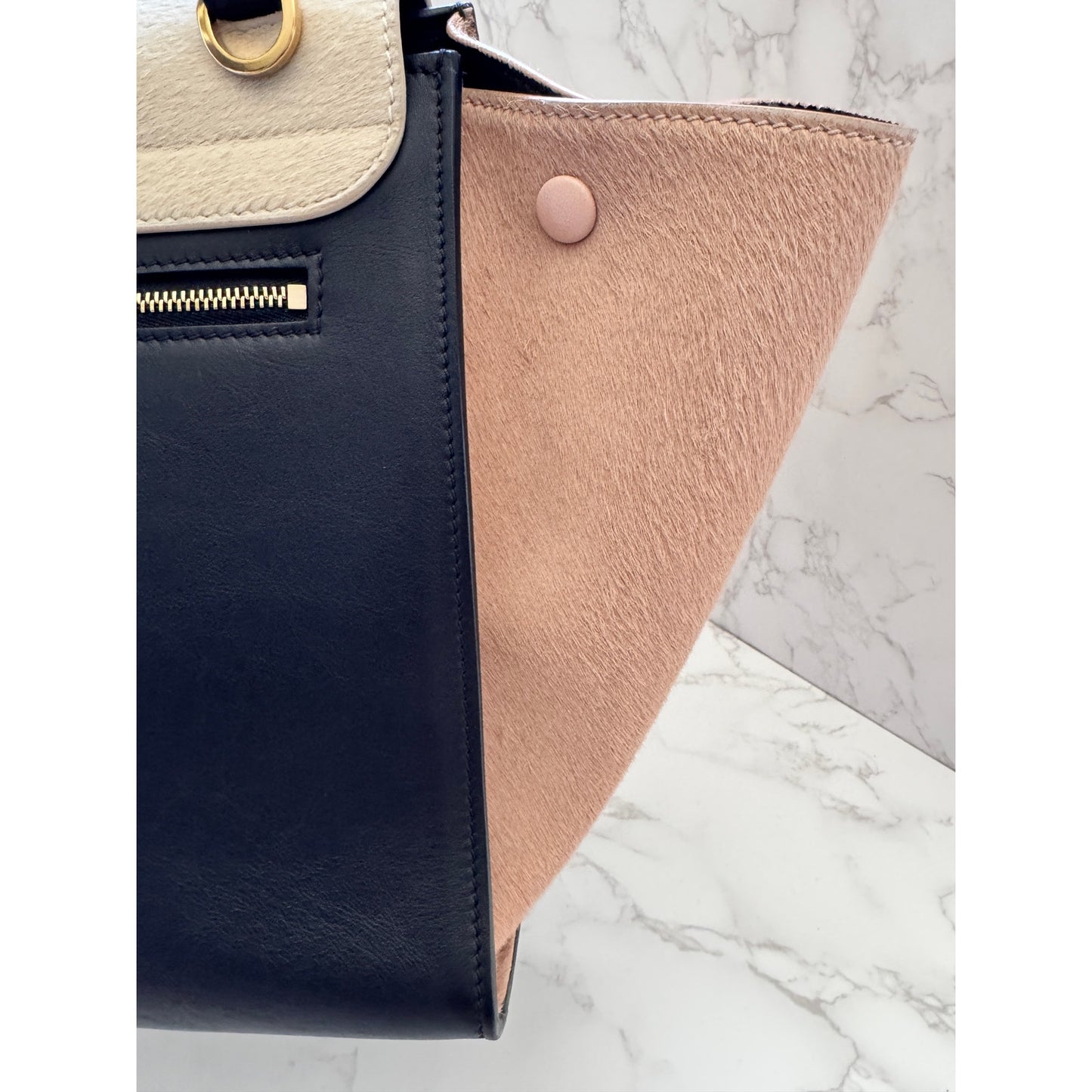 Celine Trapeze Top Handle Leather and Ponyhair Bag