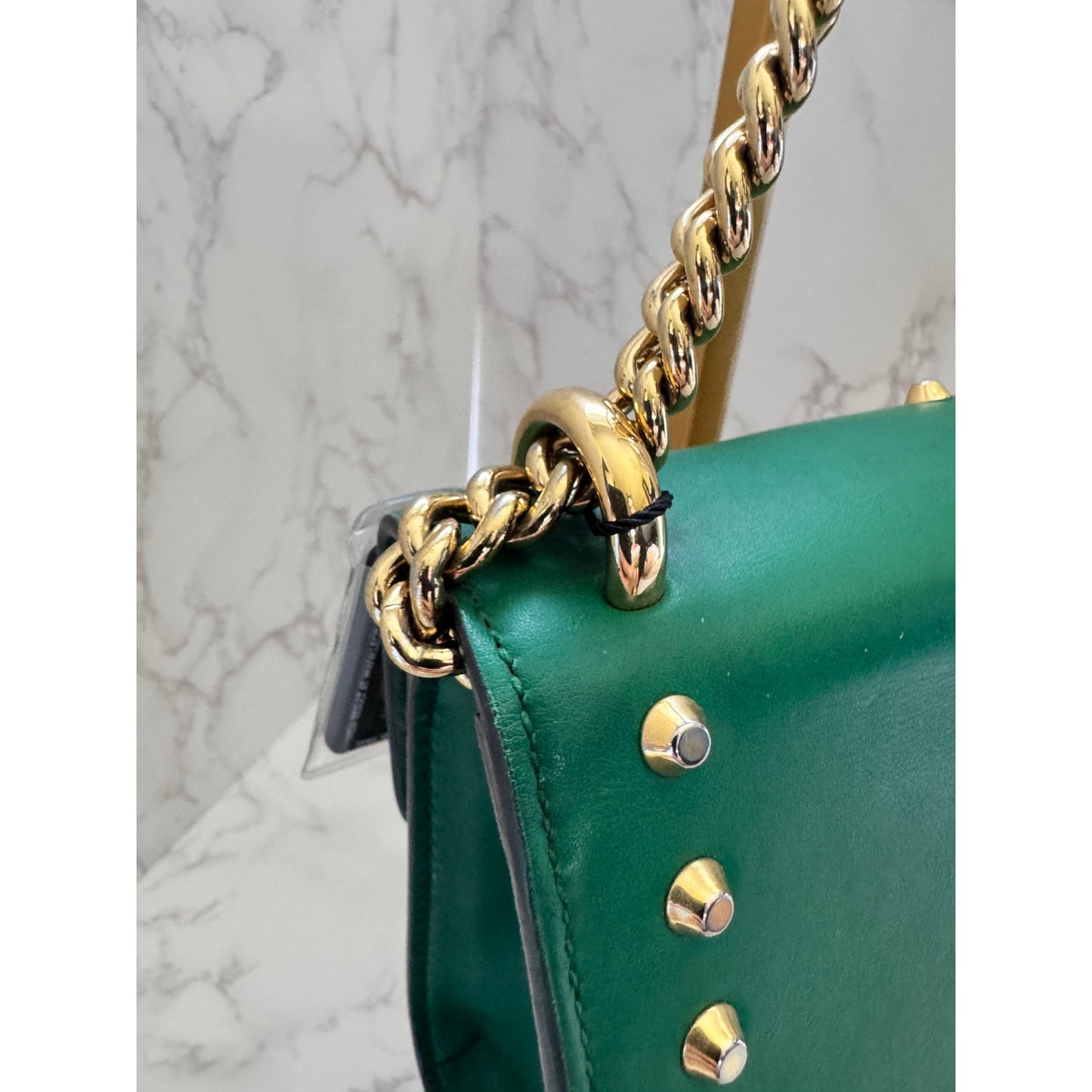 Gucci Green Pearl Studded Padlock Bag in Calfskin Leather