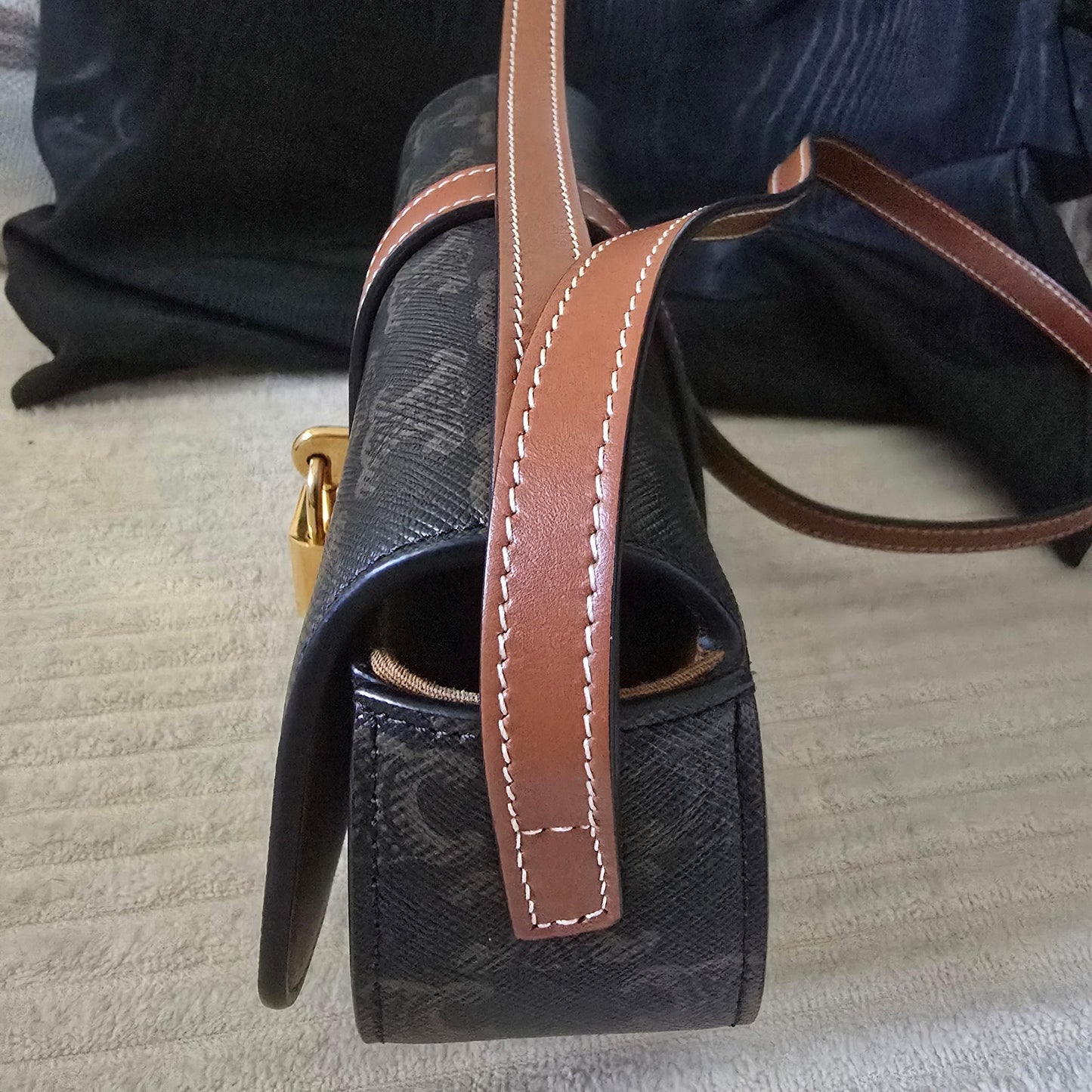 CELINE Triomphe Canvas & Calfskin Mini Tabou Clutch On Strap Bag