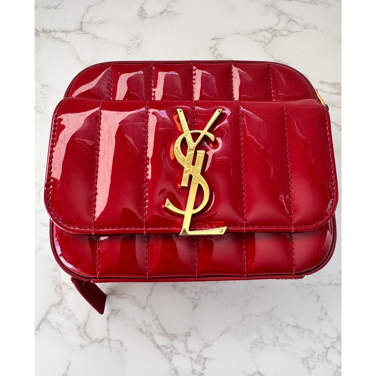 YSL Red Patent Leather Toy Vicky Camera Bag