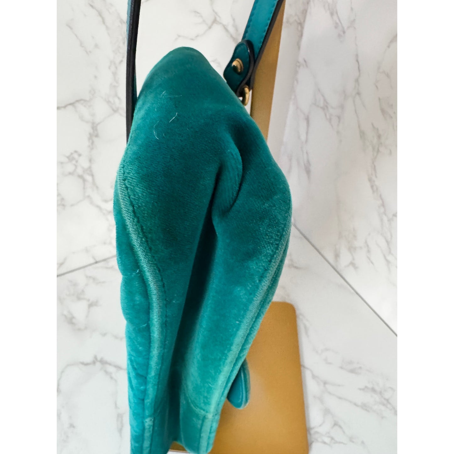 Gucci GG Marmont Velvet Shoulder Bag in a Gorgeous Green Teal Colorway