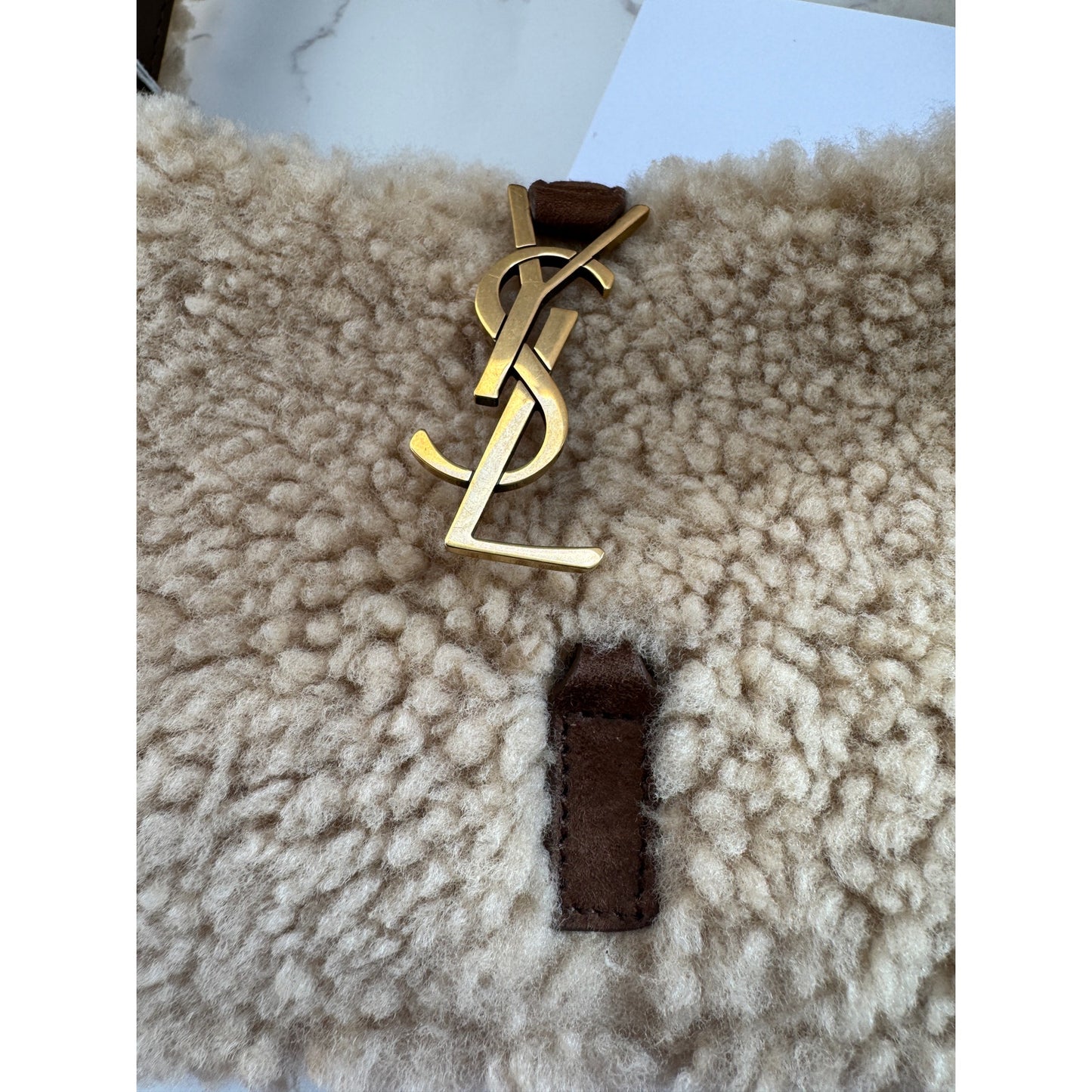 YSL Mini Le 5 A 7 Hobo Bag in Shearling & Dark Sigaro Leather