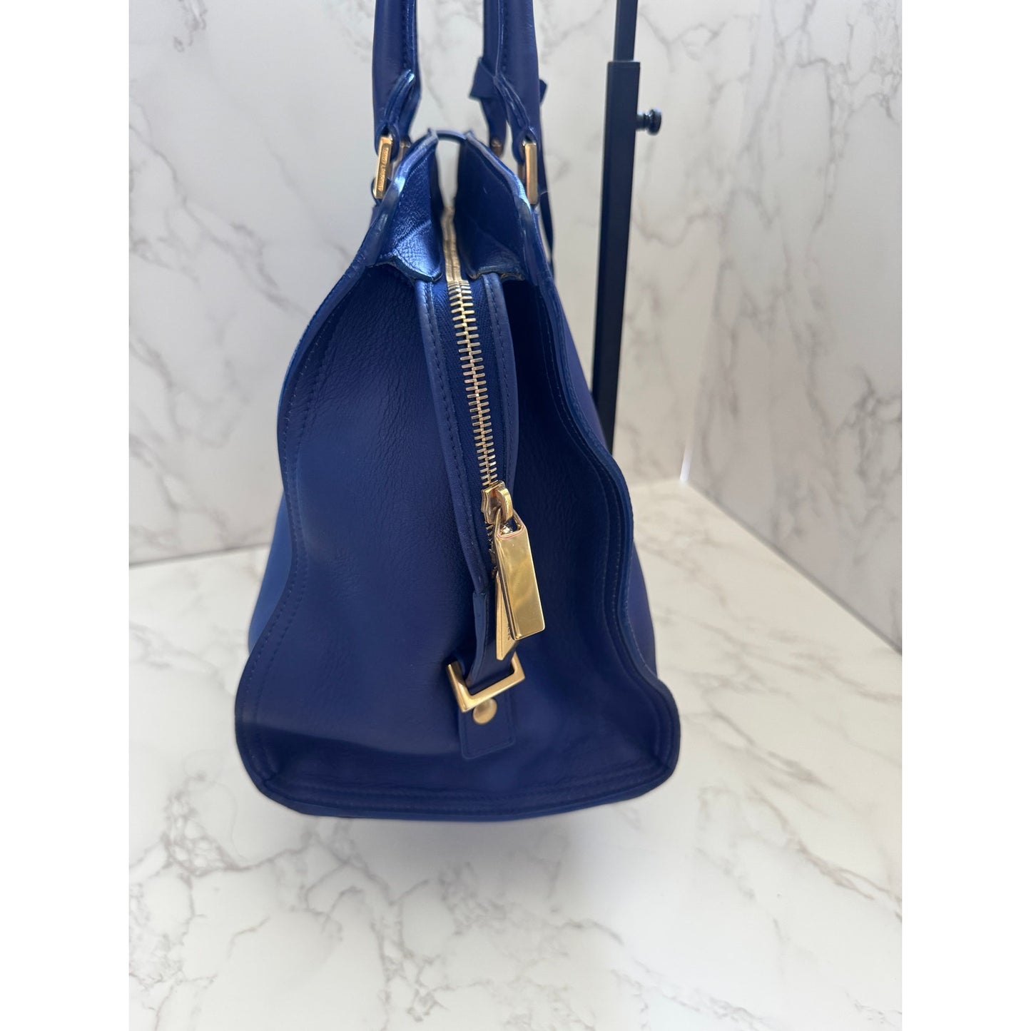 YSL Saint Laurent Classic Y Cabas Chyc Satchel  Blue Leather