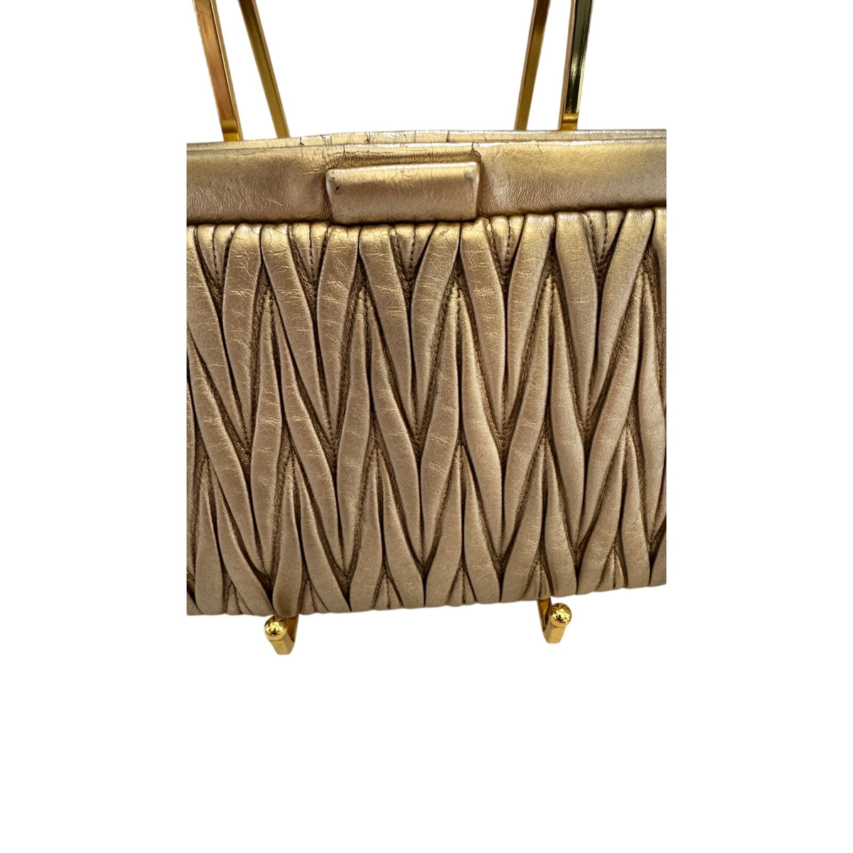 Miu Miu Gold Matelassé Leather Frame Crossbody Clutch Bag