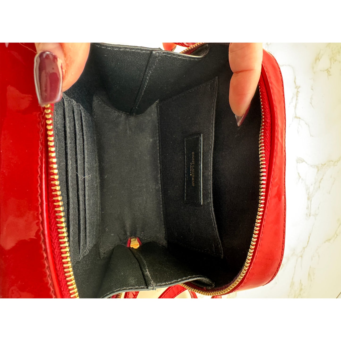 YSL Red Patent Leather Toy Vicky Camera Bag