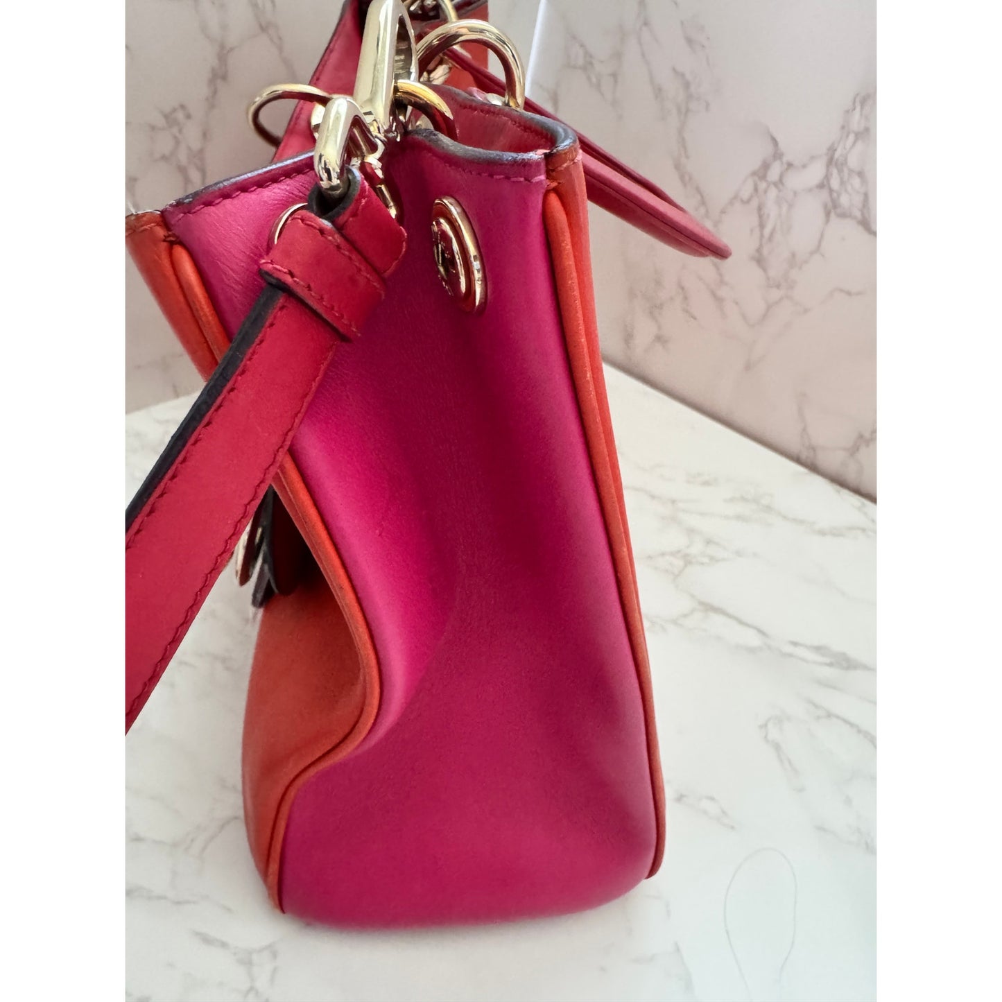 Christian Dior Diorissimo Tote Bag with Shoulder Strap Orange/Pink