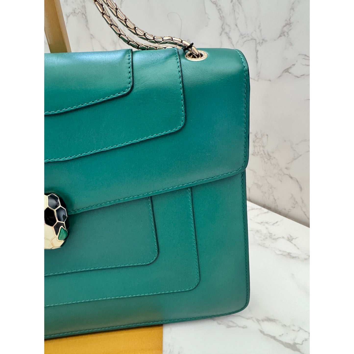 Bvlgari Serpenti Forever Bag in Green Teal with Purple Interior