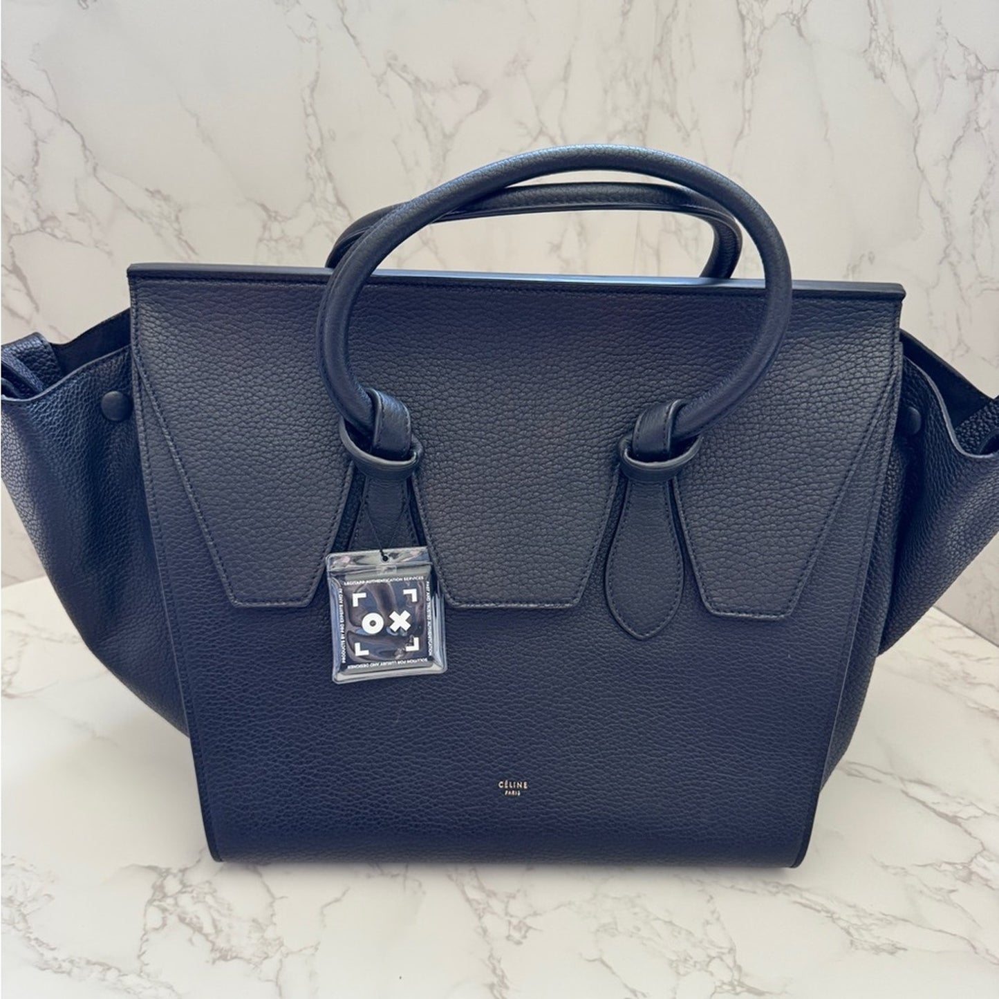 Authentic Celine Black Leather Tie Knot Tote