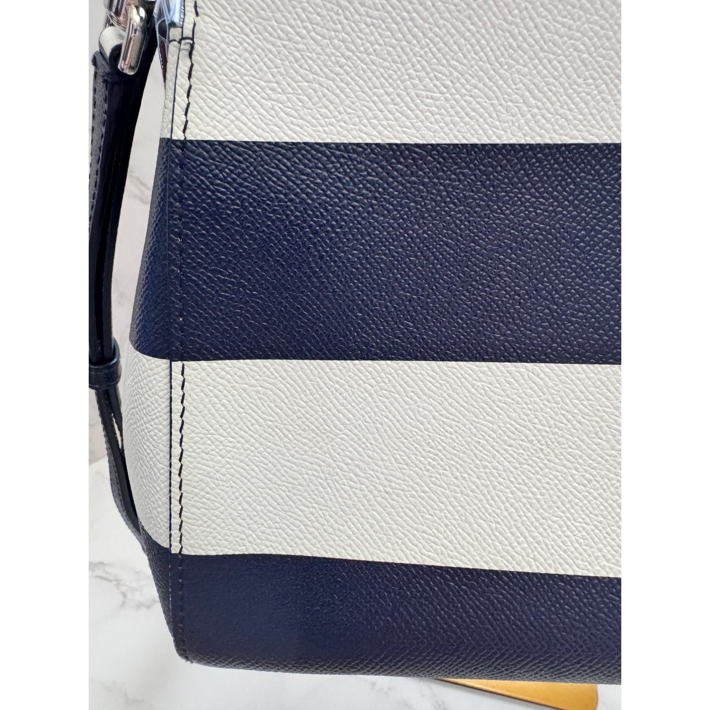 Dolce & Gabbana Siciy Striped Dauphine Leather Bag -  Navy/White