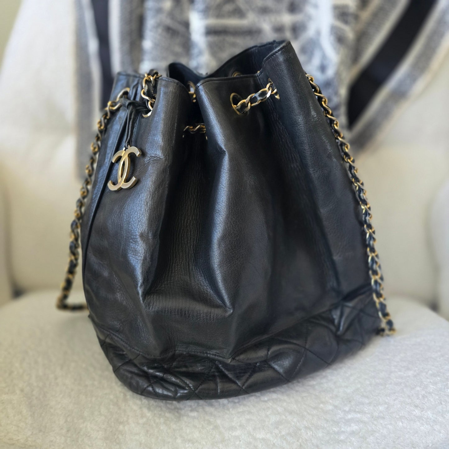 Rare Series 0 Collector's Chanel Vintage Bucket Bag with 24K Gold Hardware