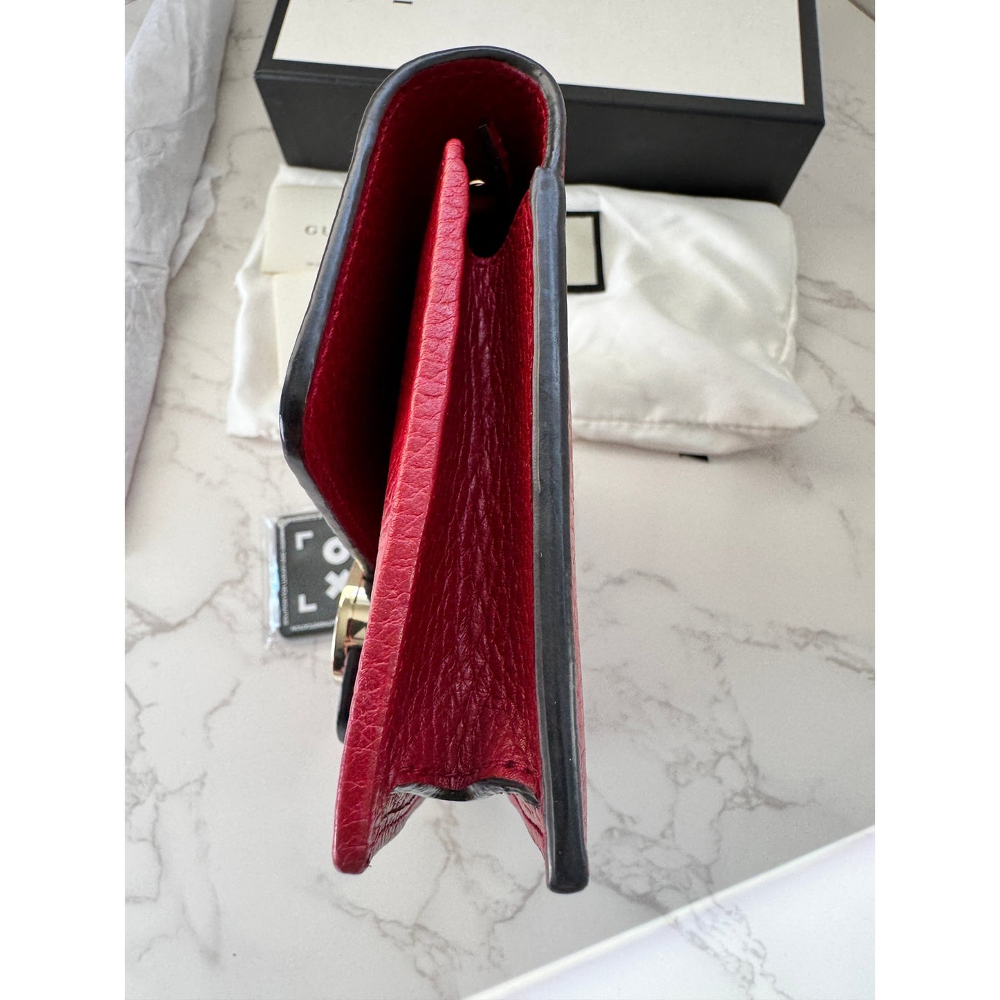 Gucci Interlocking G Wallet On Chain/Crossbody in Textured Calfskin Leather