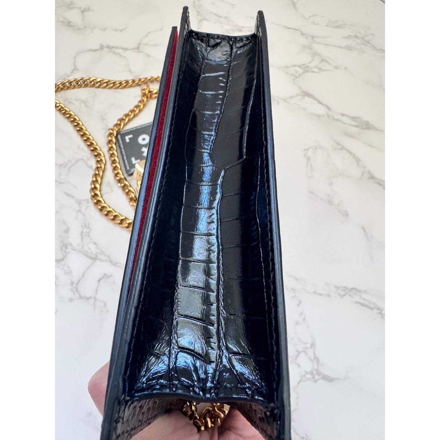 Alexander MCQueen Small Black Croc Embossed Leather Bag
