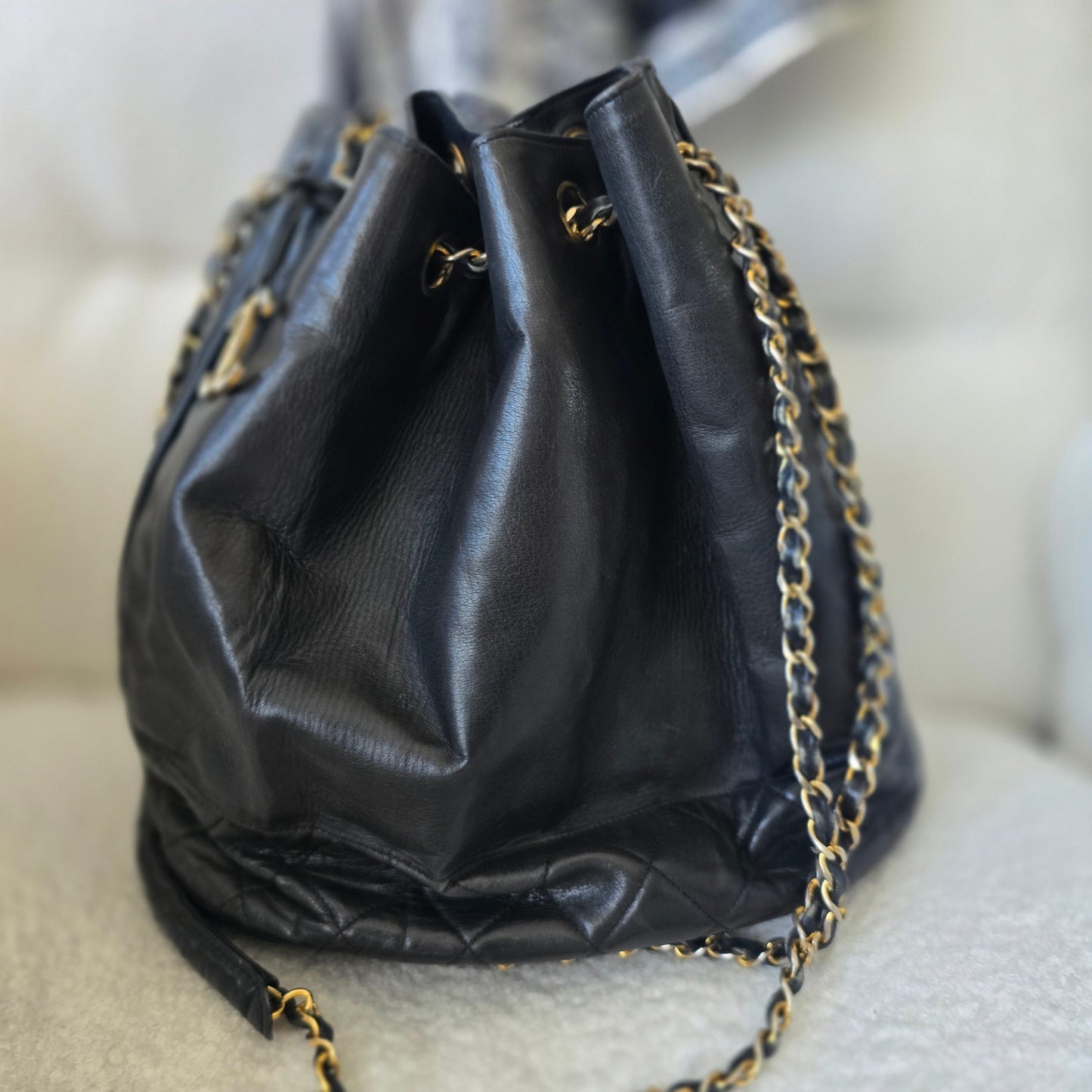 Rare Series 0 Collector's Chanel Vintage Bucket Bag with 24K Gold Hardware