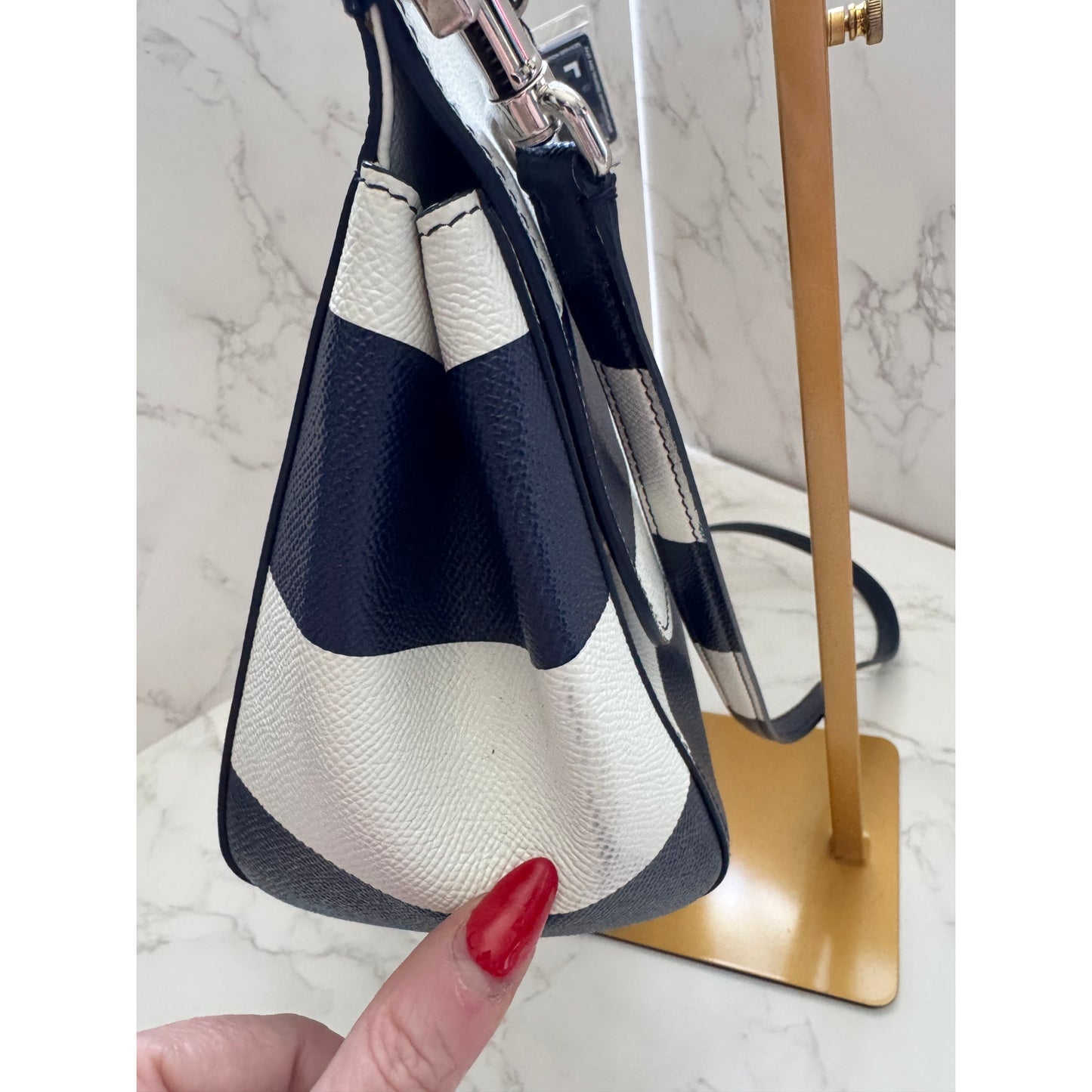 Dolce & Gabbana Siciy Striped Dauphine Leather Bag -  Navy/White