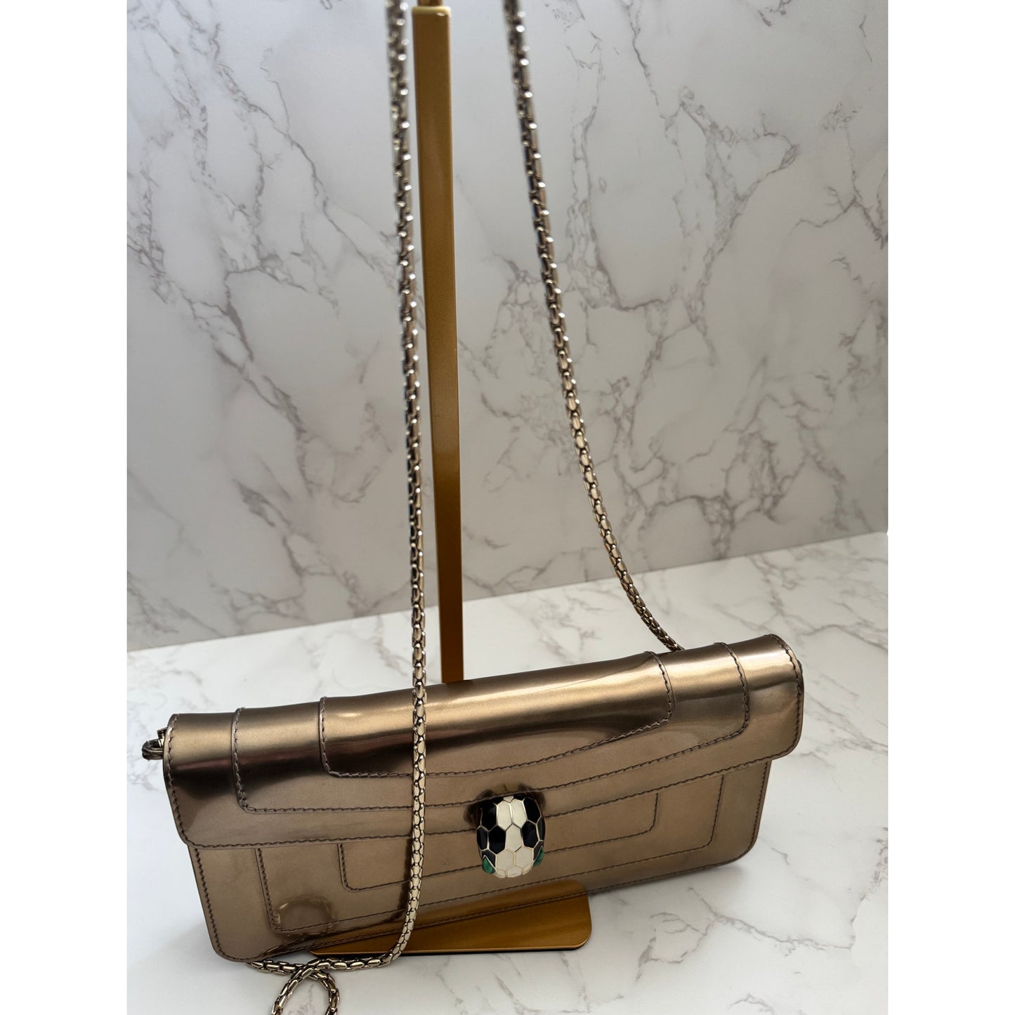 Bvlgari Serpenti Forever Shoulder Bag in Metallic Bronze Patent Leather