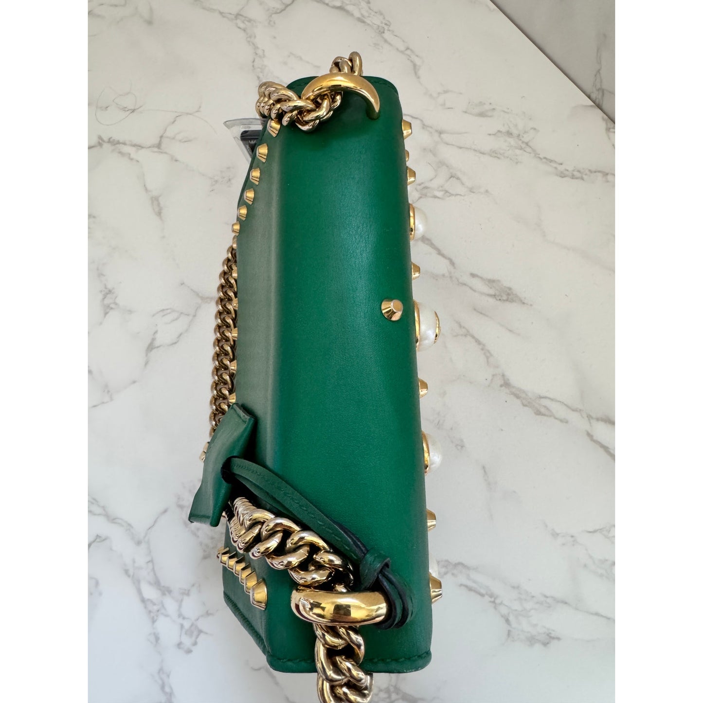 Gucci Green Pearl Studded Padlock Bag in Calfskin Leather