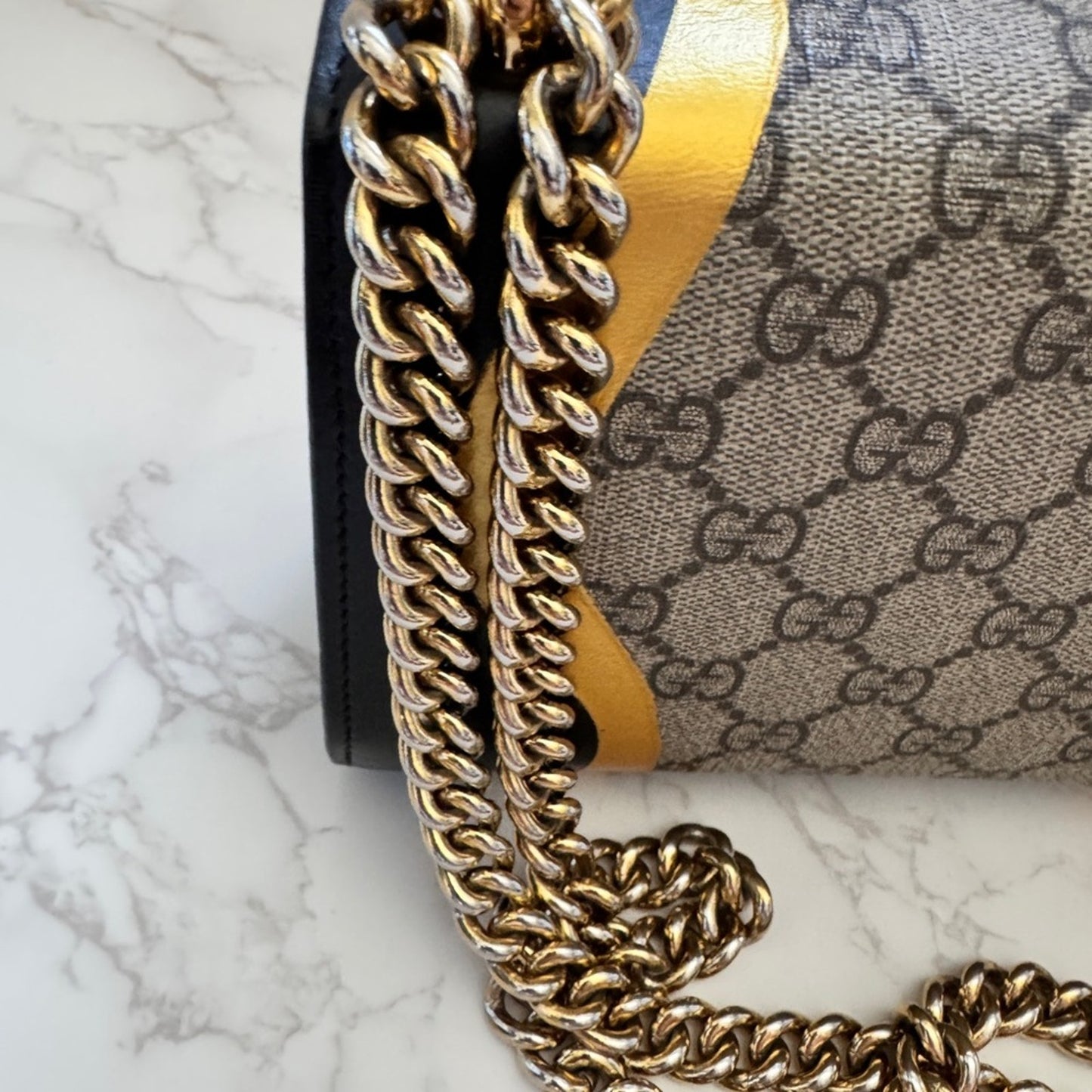 Gucci Padlock Calfskin GG Supreme Monogram Small Shoulder Bag Black Gold