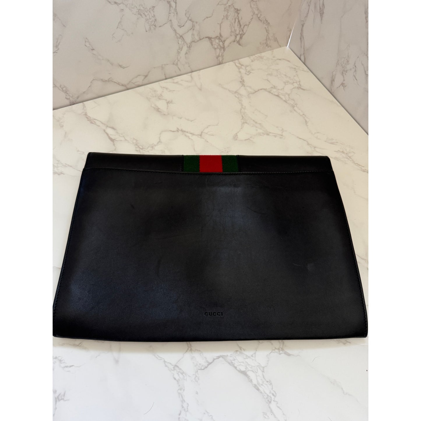 Gucci Sylvie Black Leather Maxi Clutch