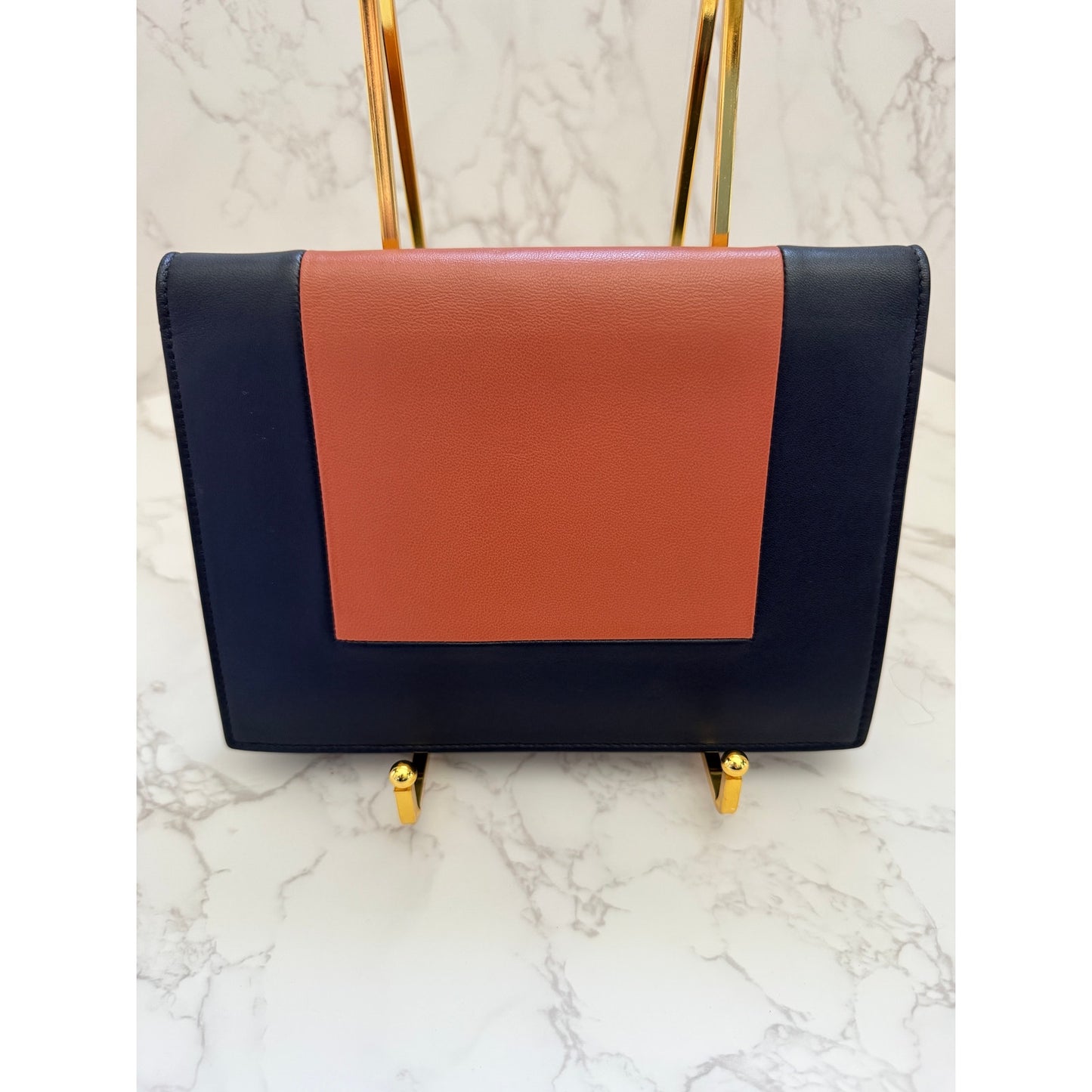 Celine Frame Evening Clutch on Chain Black or Navy Blue/Brown