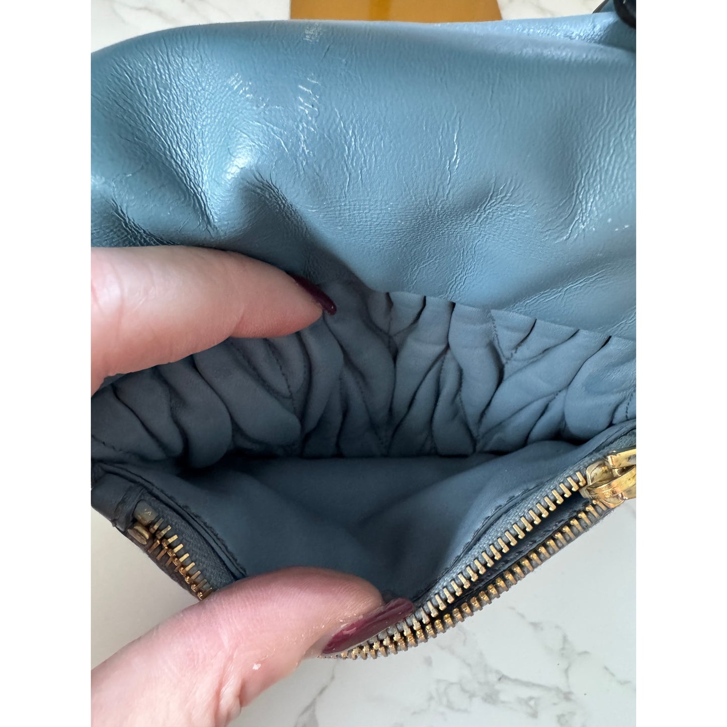 Miu Miu Matelasse Light Blue Flap Top Handle Bag