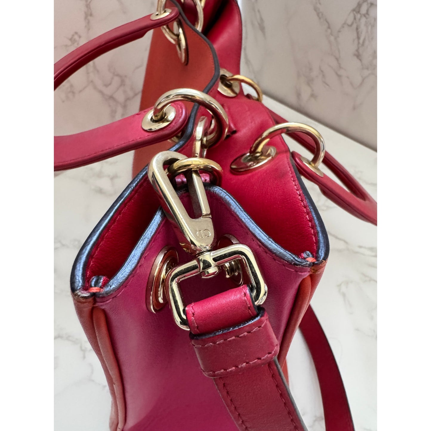 Christian Dior Diorissimo Tote Bag with Shoulder Strap Orange/Pink