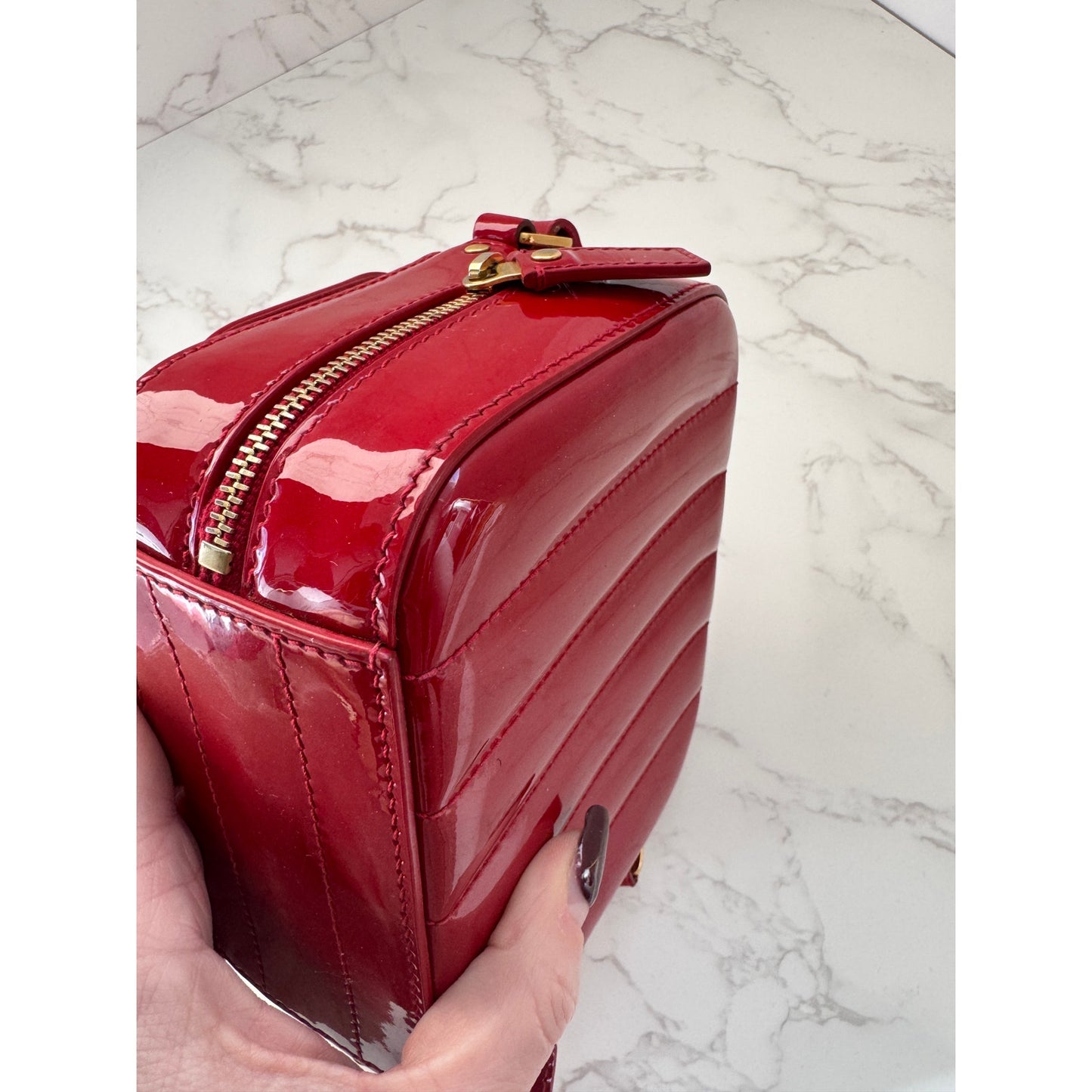 YSL Red Patent Leather Toy Vicky Camera Bag