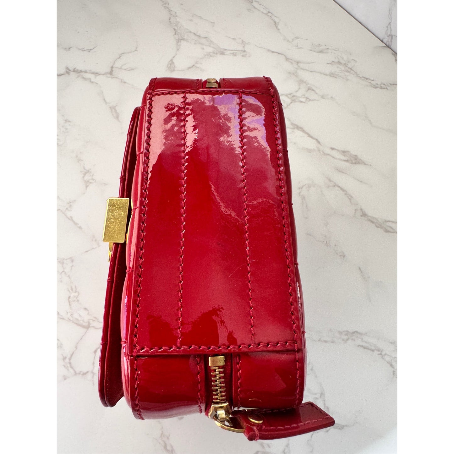 YSL Red Patent Leather Toy Vicky Camera Bag