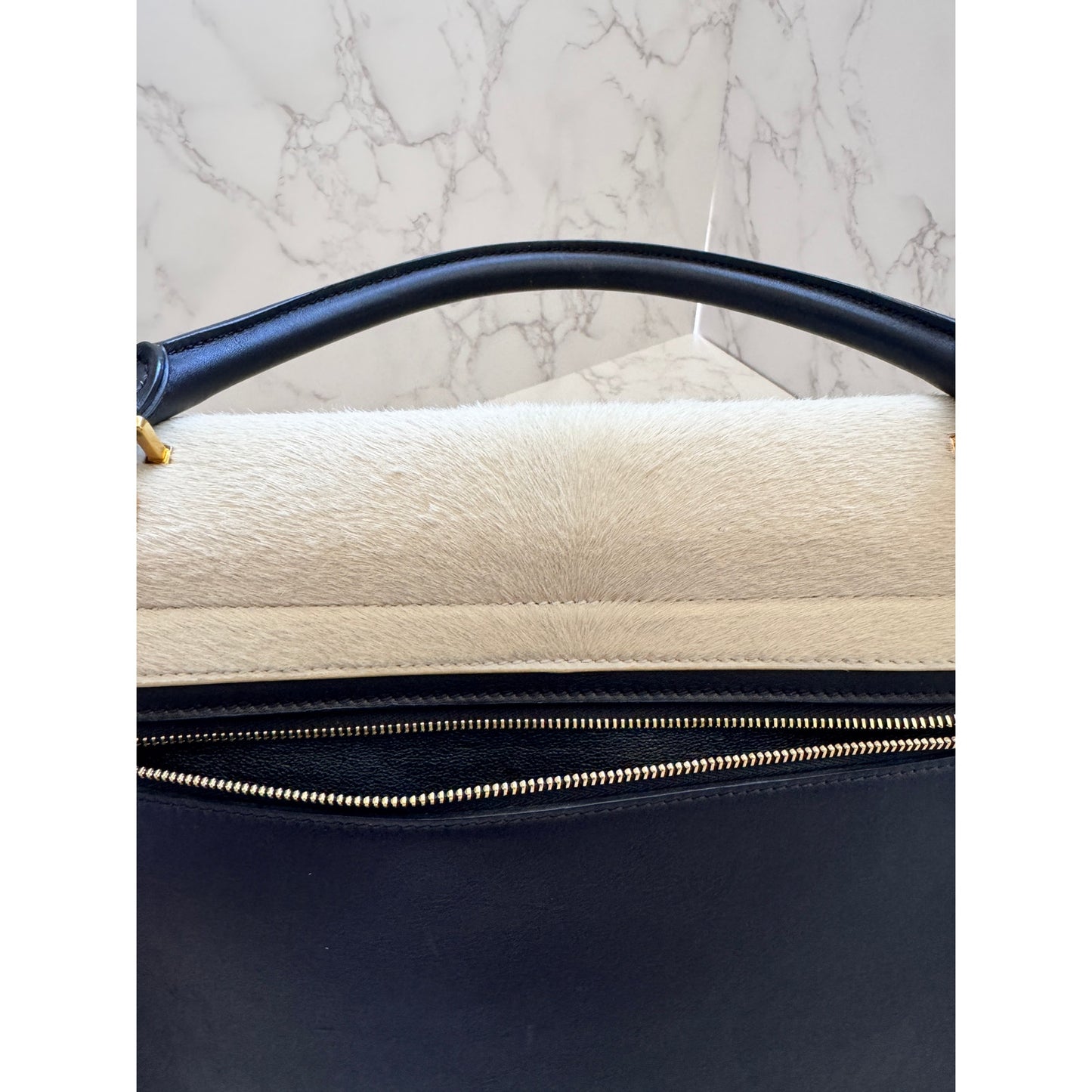 Celine Trapeze Top Handle Leather and Ponyhair Bag
