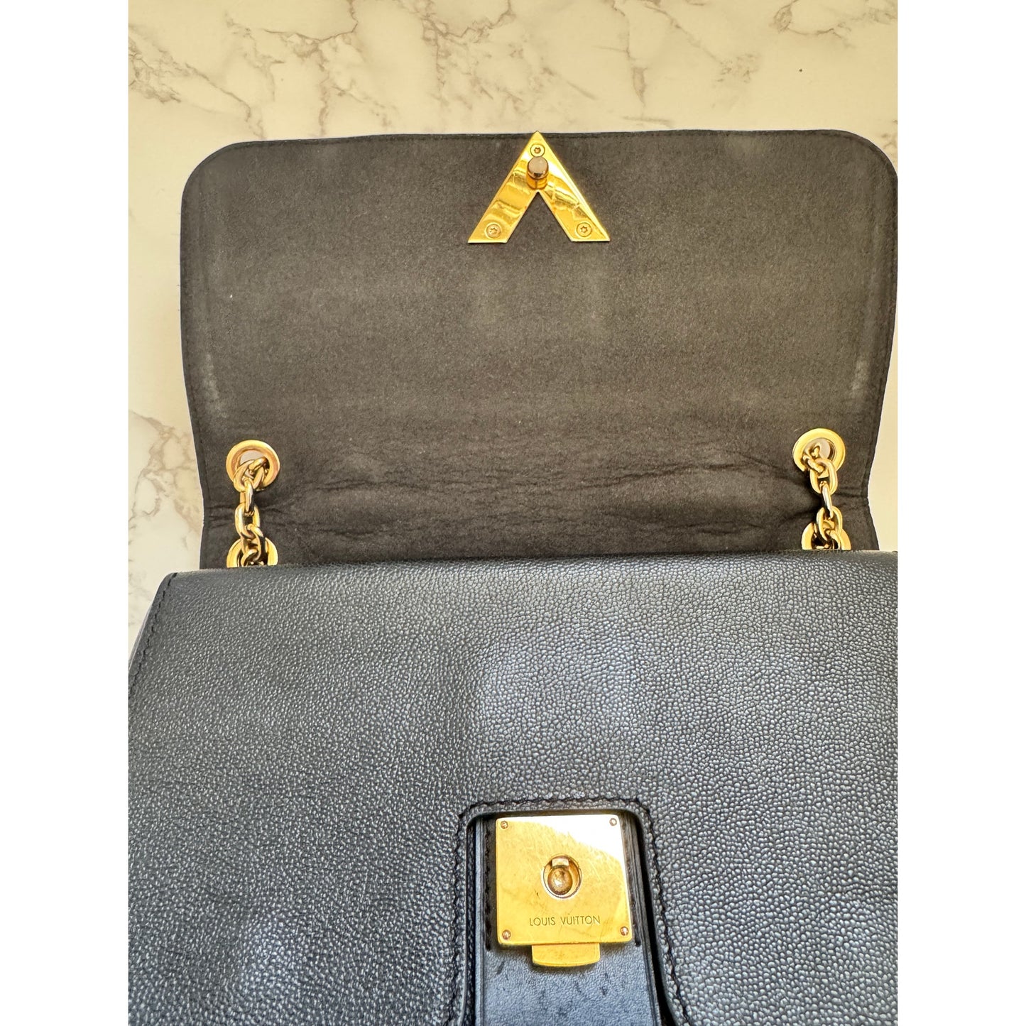 LV Monogram Cuir Plume Ecume Very Chain Bag in black