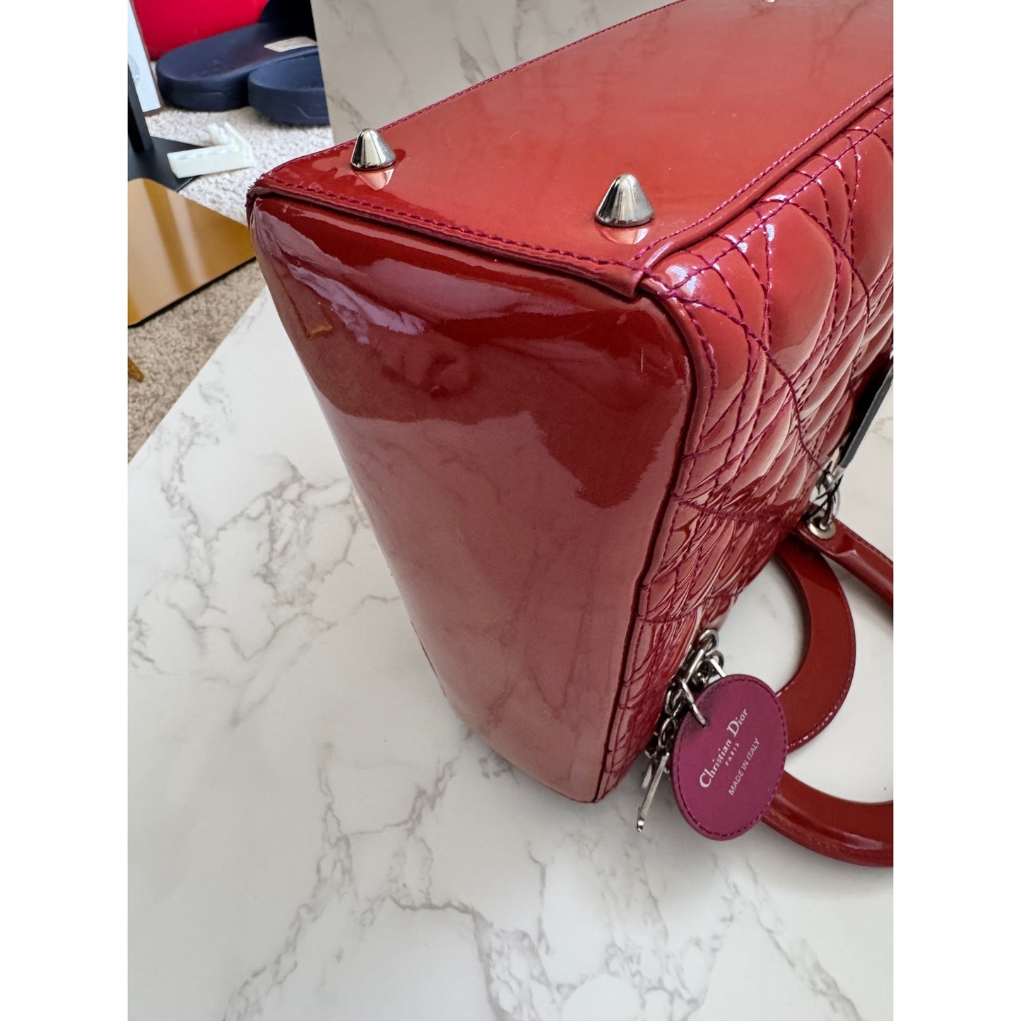 Christian Dior Red Lady Dior Cannage Patent Leather
