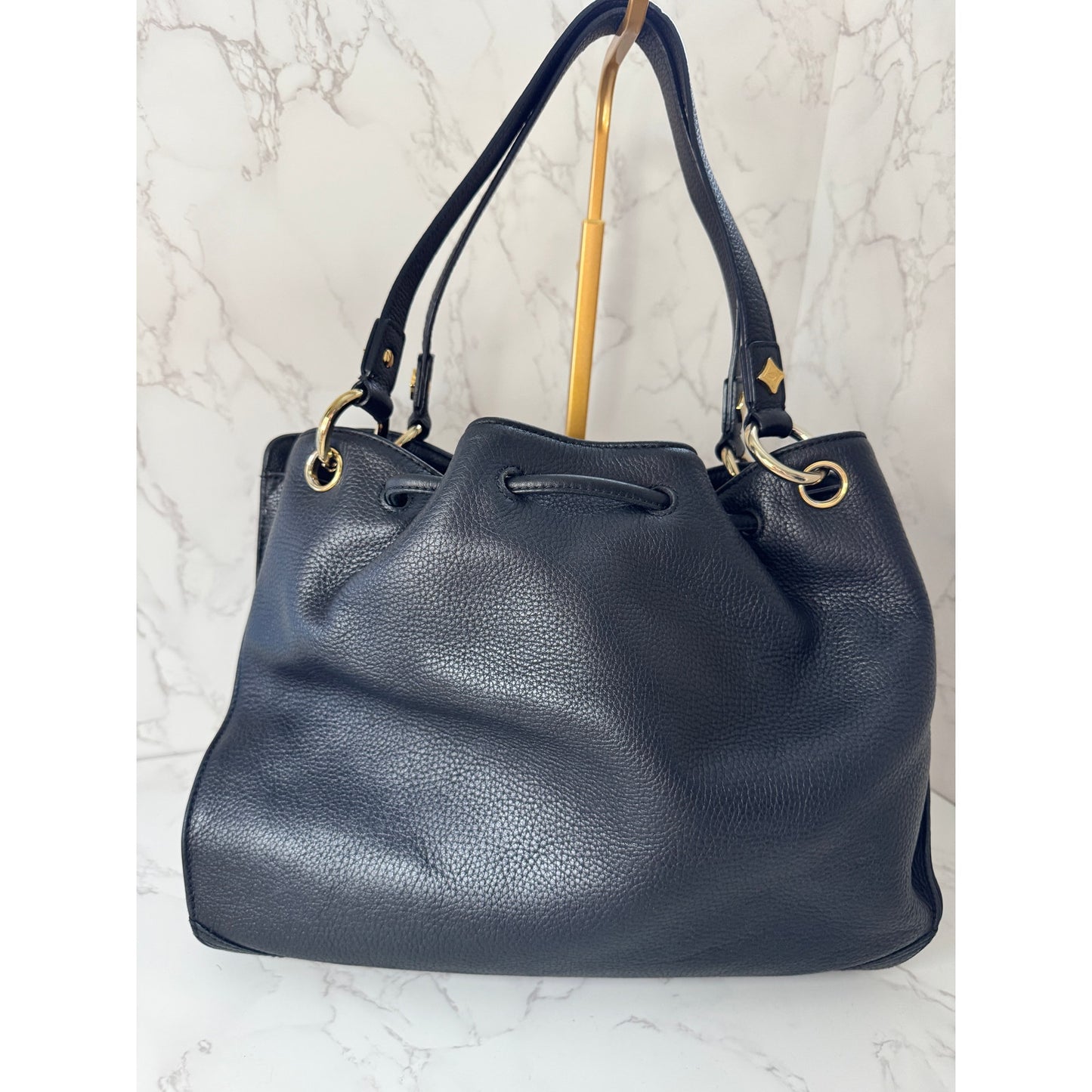 MCM Bucket Bag in Black Pebbled Leather