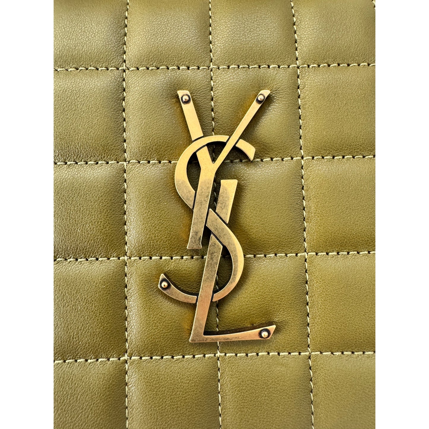YSL Quilted Carre Cassandre Chain Wallet in Olive Green