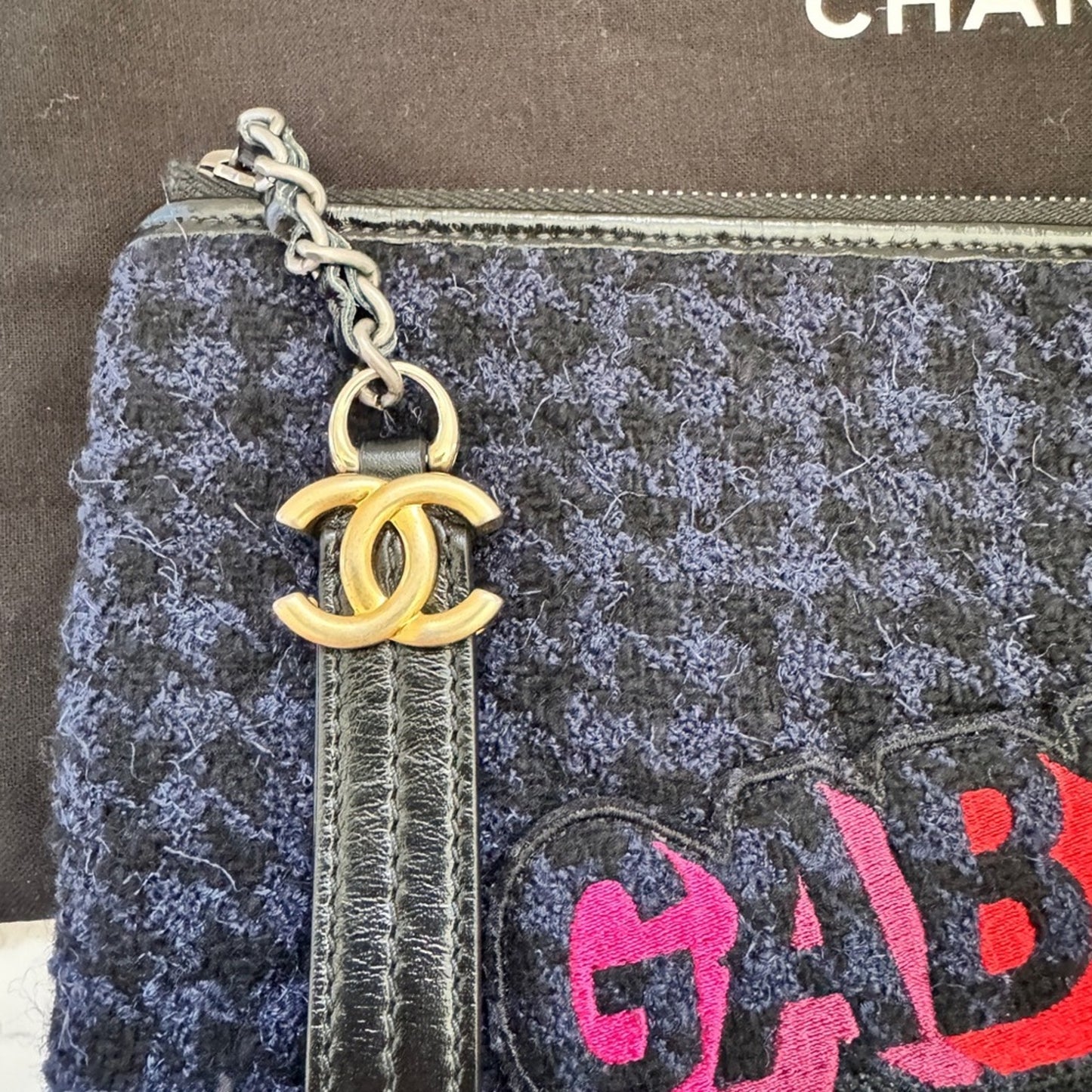 Chanel Gabrielle clutch in quilted tweed and calfskin leather