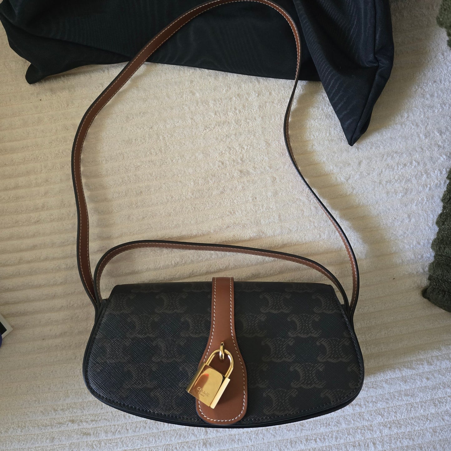 CELINE Triomphe Canvas & Calfskin Mini Tabou Clutch On Strap Bag
