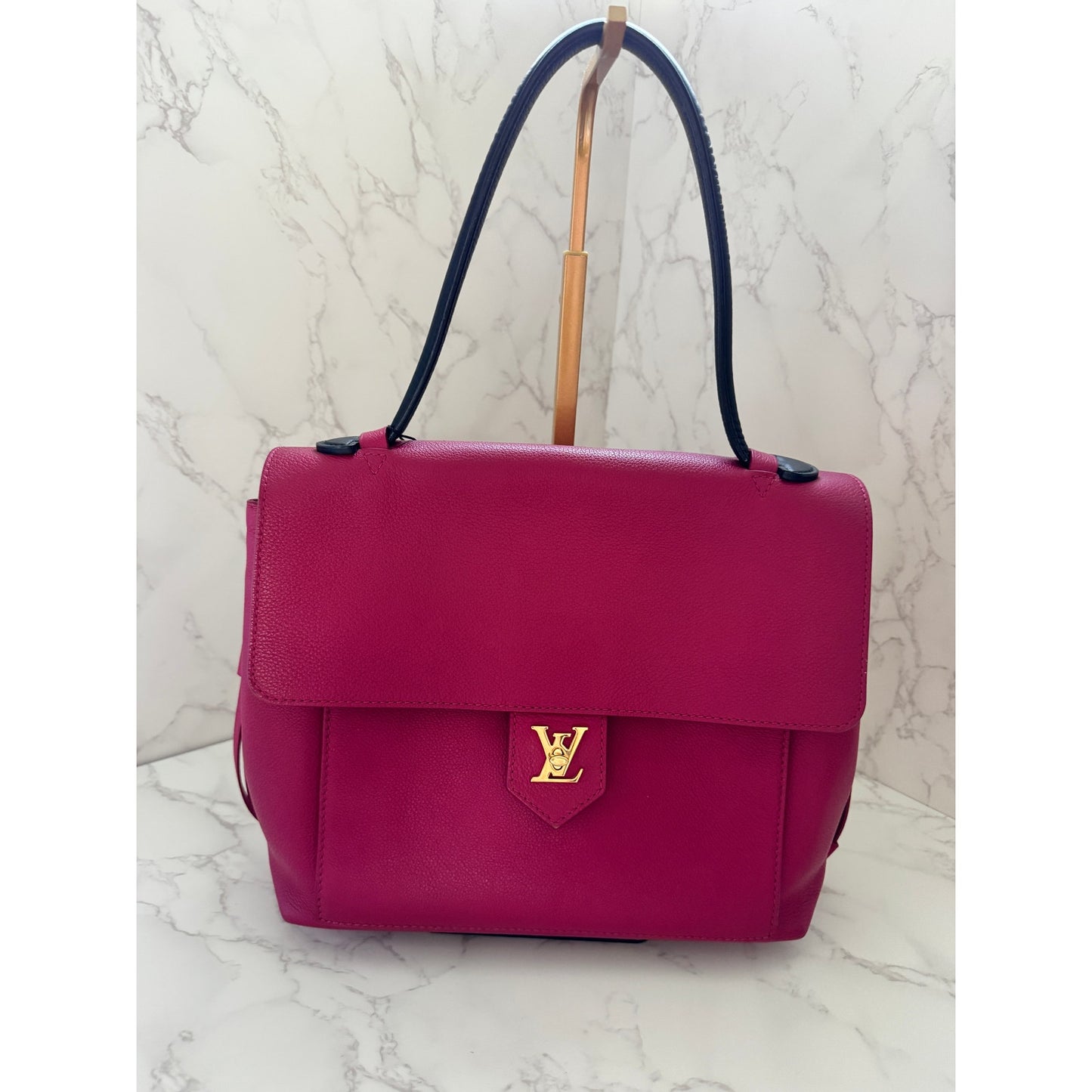 LV Lockme PM Handbag in Fuchsia and Black Top Handle