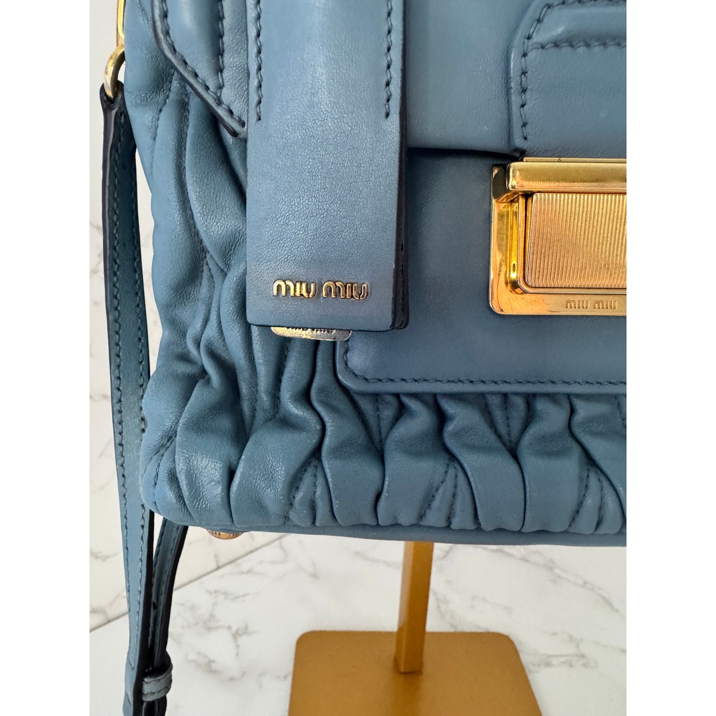 Miu Miu Matelasse Light Blue Flap Top Handle Bag